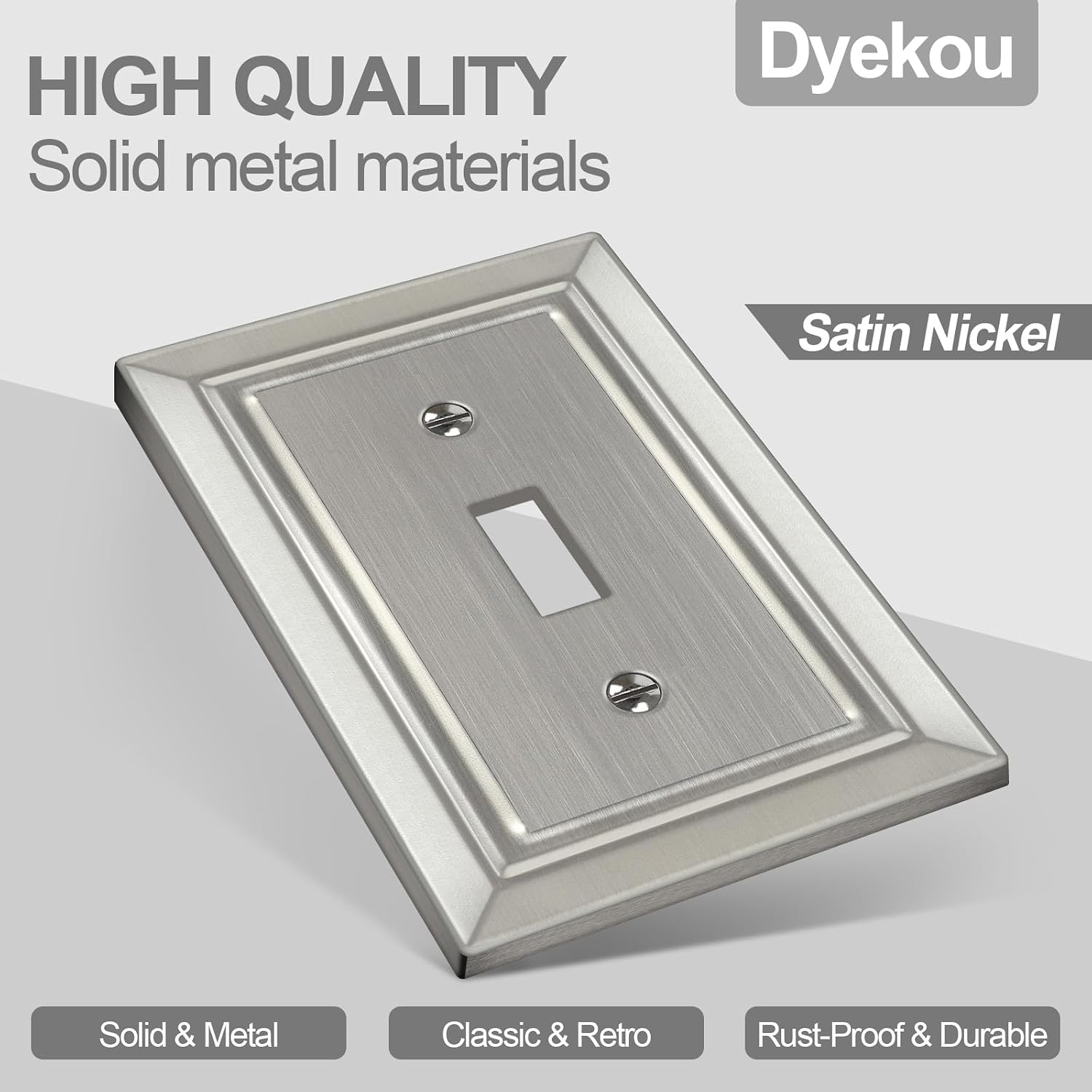 Metal Wall Plate for Light Switch, Applicable to Single Toggle, 6 Pack | Decorative Brushed Nickel Light Switch Cover