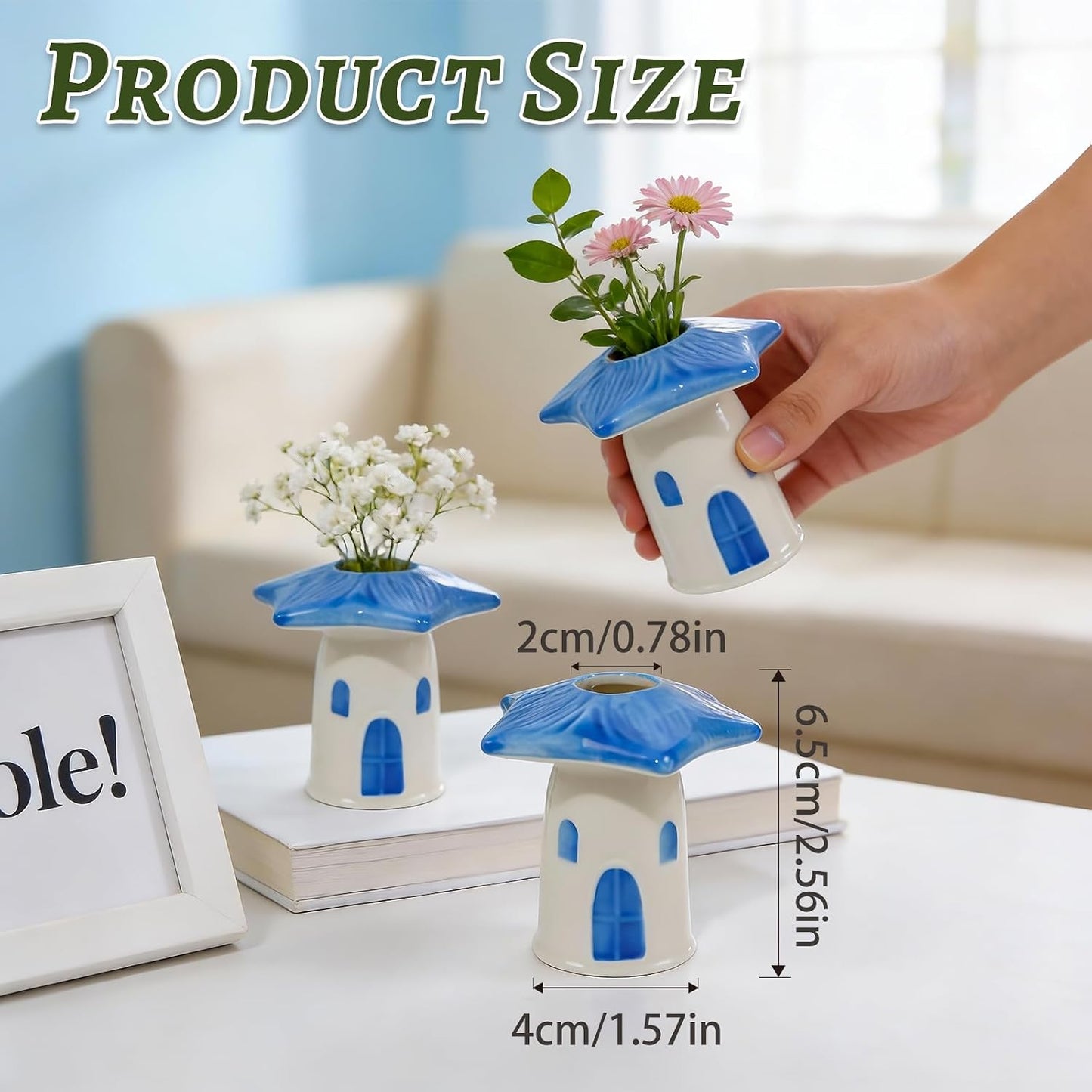 House Ceramic Bud Vase / Birdhouse Bud Vase / Blue / Set of 3
