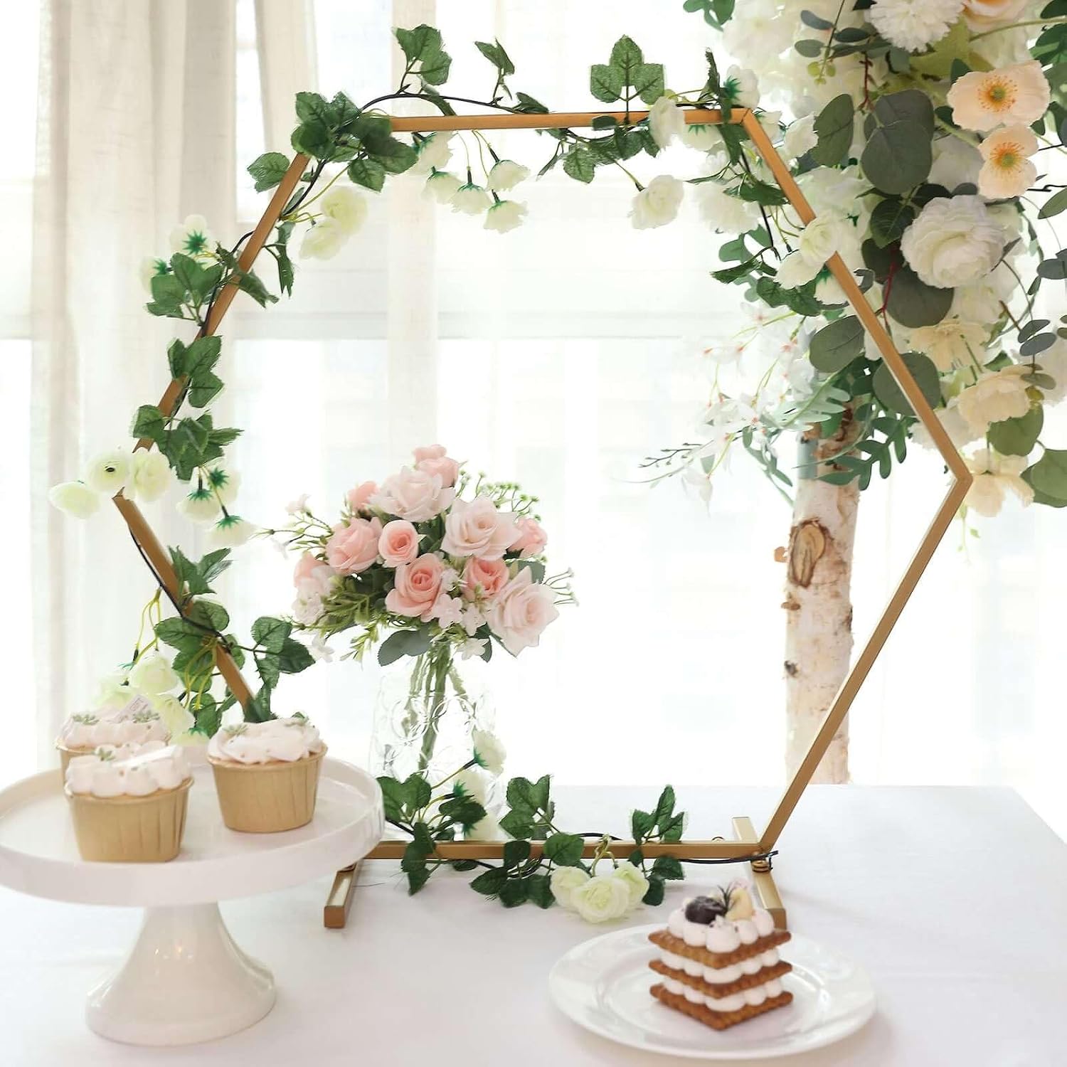 Efavormart 21" Gold Metal Hexagon Table Wedding Arch Centerpiece Stand / Gold Hexagon / Set of 20