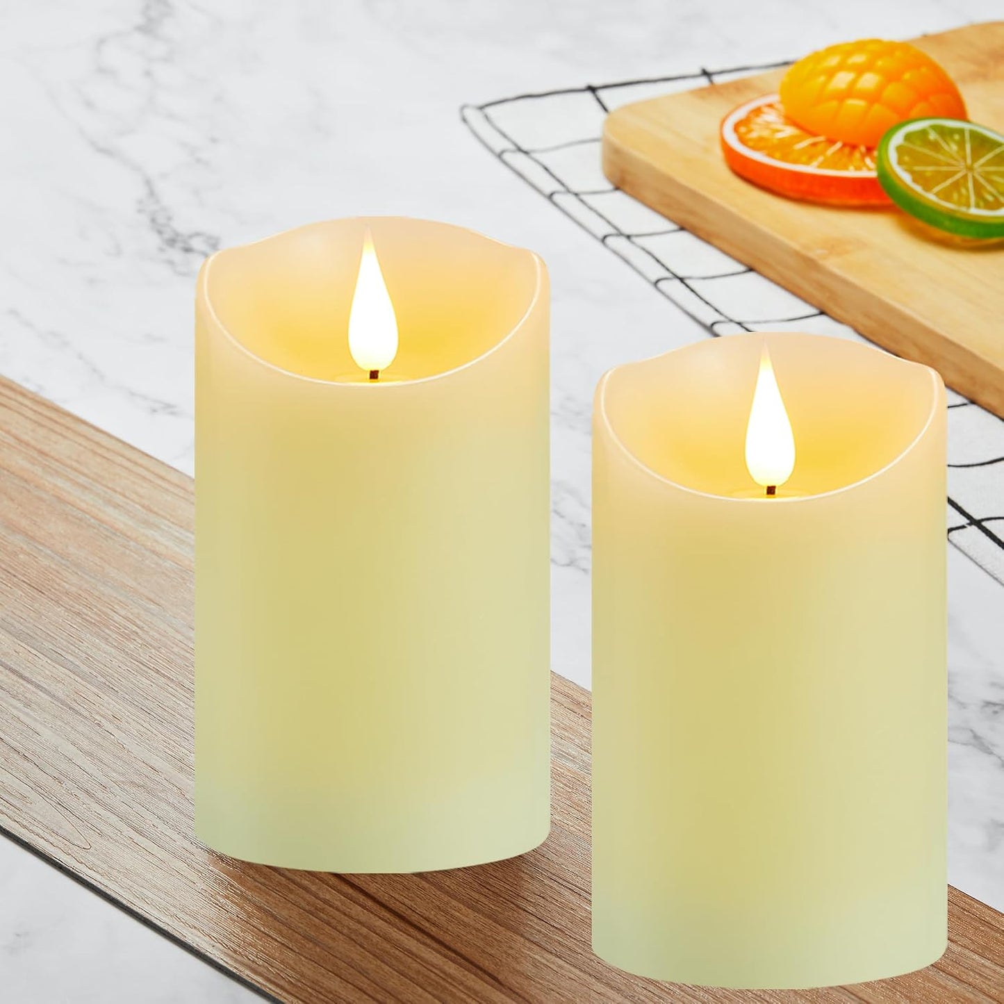 Flameless Candles with Rechargeable Battery, 3" x 4", Set of 2, Electronic Candles with Remote and Timer, led Pillar