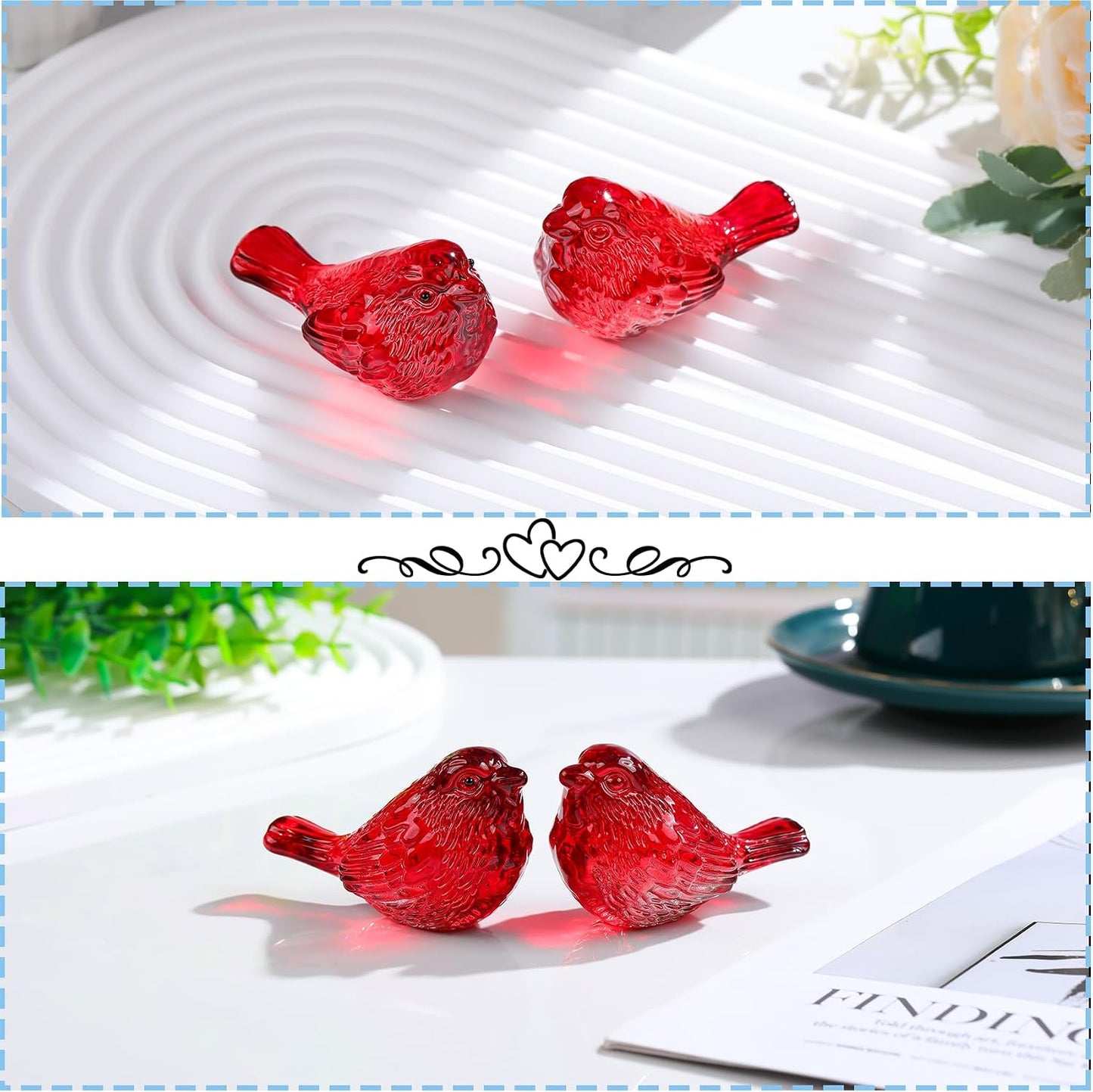 Crystal Birds Gifts for Women Men Bird Lovers Glass Bird Handmade Animal Figurines / Red / Set of 2