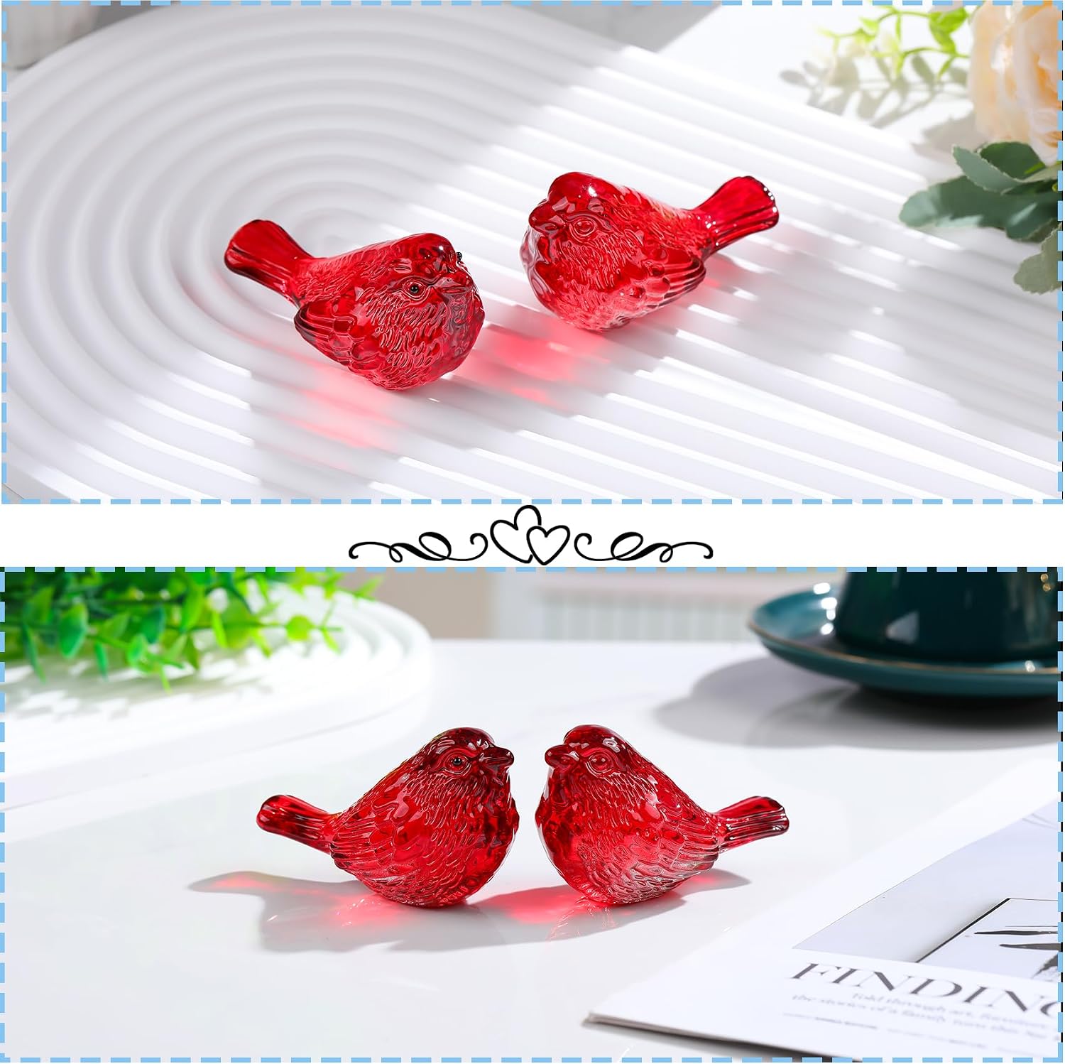 Crystal Birds Gifts for Women Men Bird Lovers Glass Bird Handmade Animal Figurines / Red / Set of 2