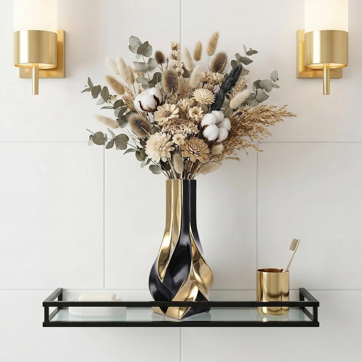 10.6" and Gold Ceramic Vase / Black