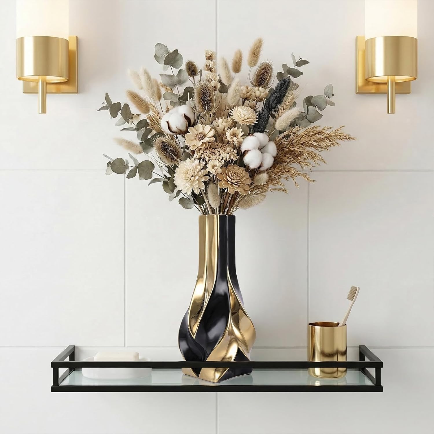 10.6" and Gold Ceramic Vase / Black