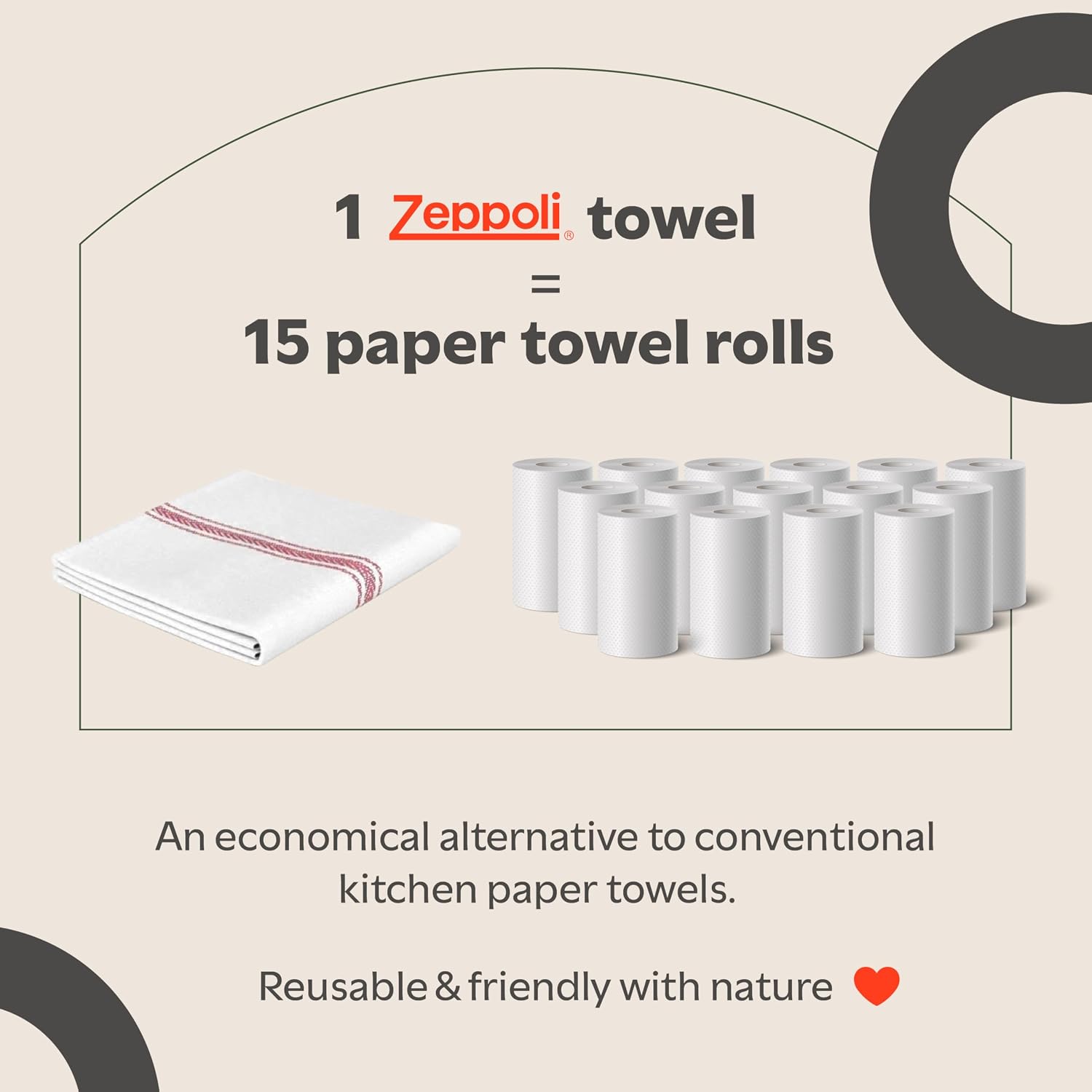 Zeppoli Classic Kitchen Towels -15 Pack 100% Natural Cotton Towel Set, Reusable Wash Cloths, Absorbent Dish Towels
