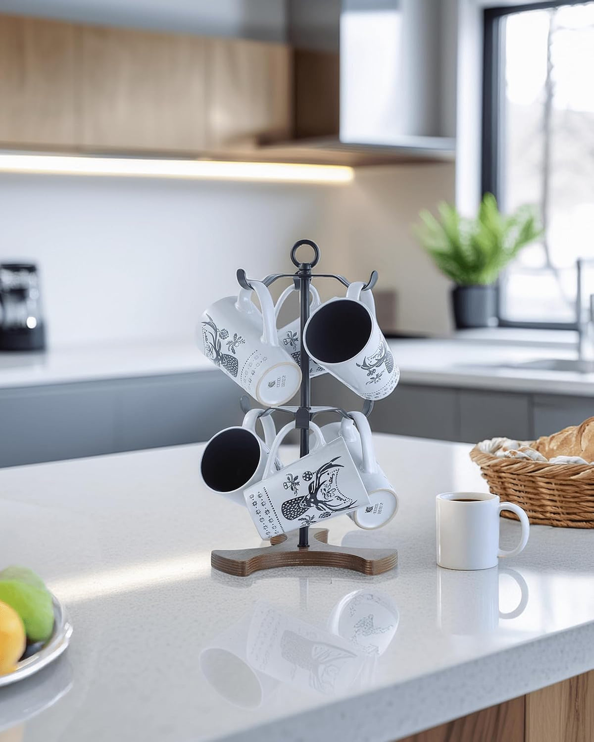 Mug Holder Tree for Countertop | 2-Tier Coffee Cup Stand & Rack Holds 6 Large Mugs, 5oz to 20oz | Space-Saving Mug