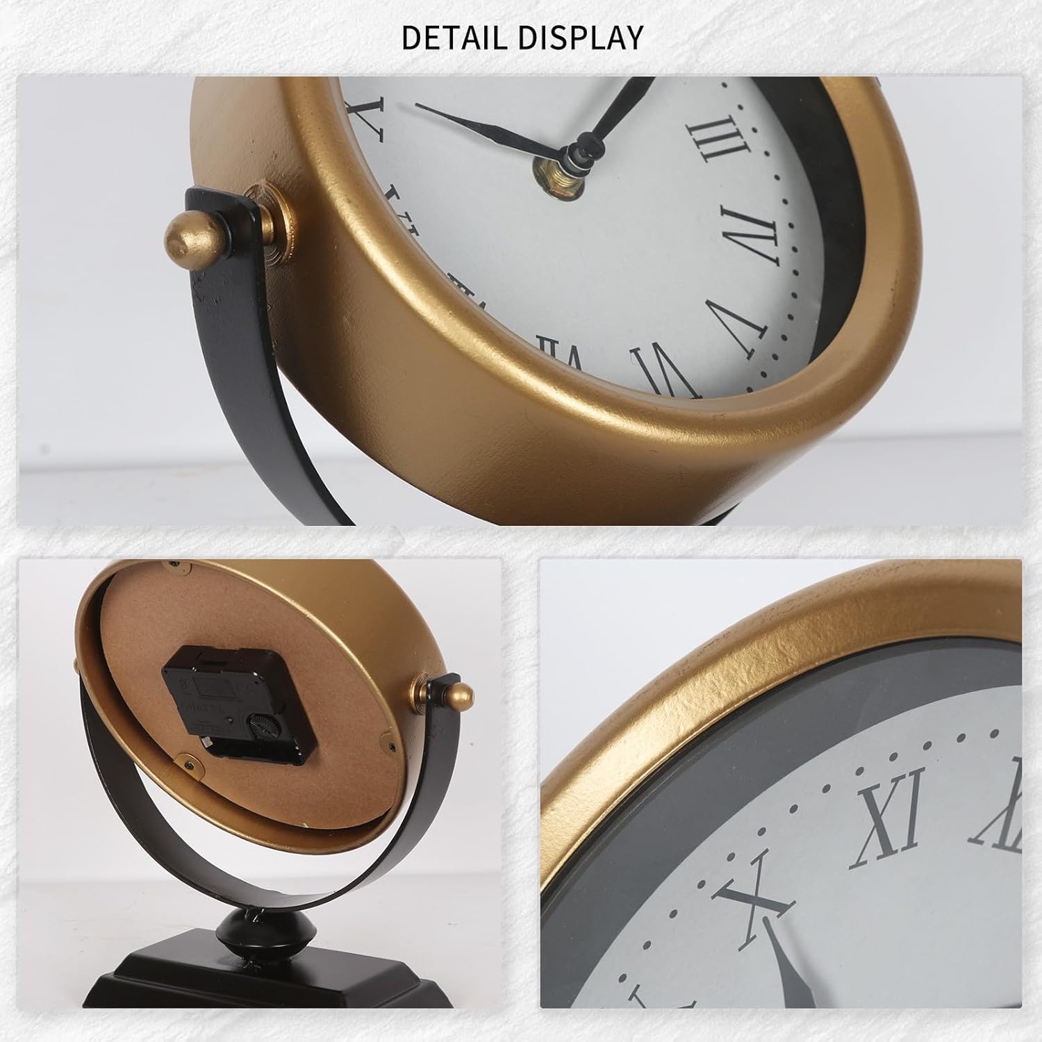 Vintage Analog Battery Operated Small Retro Mini Desk & Mantel Clock / Gold