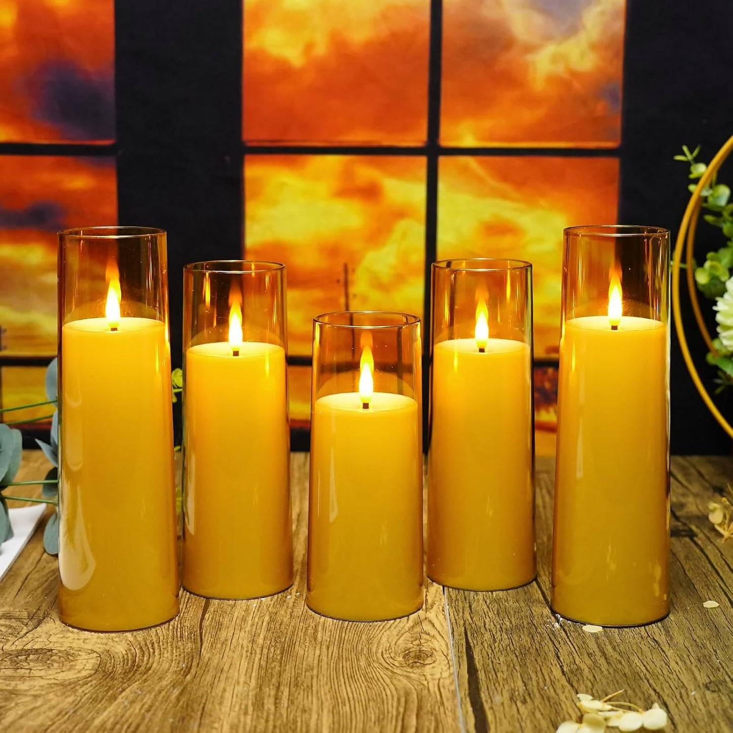 kakoya Flickering Flameless Candles Battery Operated with Remote and 2/4/6/8 H Timer Acrylic Led Pillar Candles Pack of