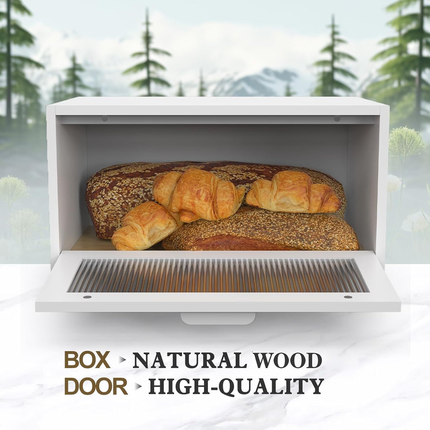 LOHASOK Bread Box for Kitchen Countertop | Wooden,Large, Farmhouse Bread Container Holder Storage, Acrylic translucent