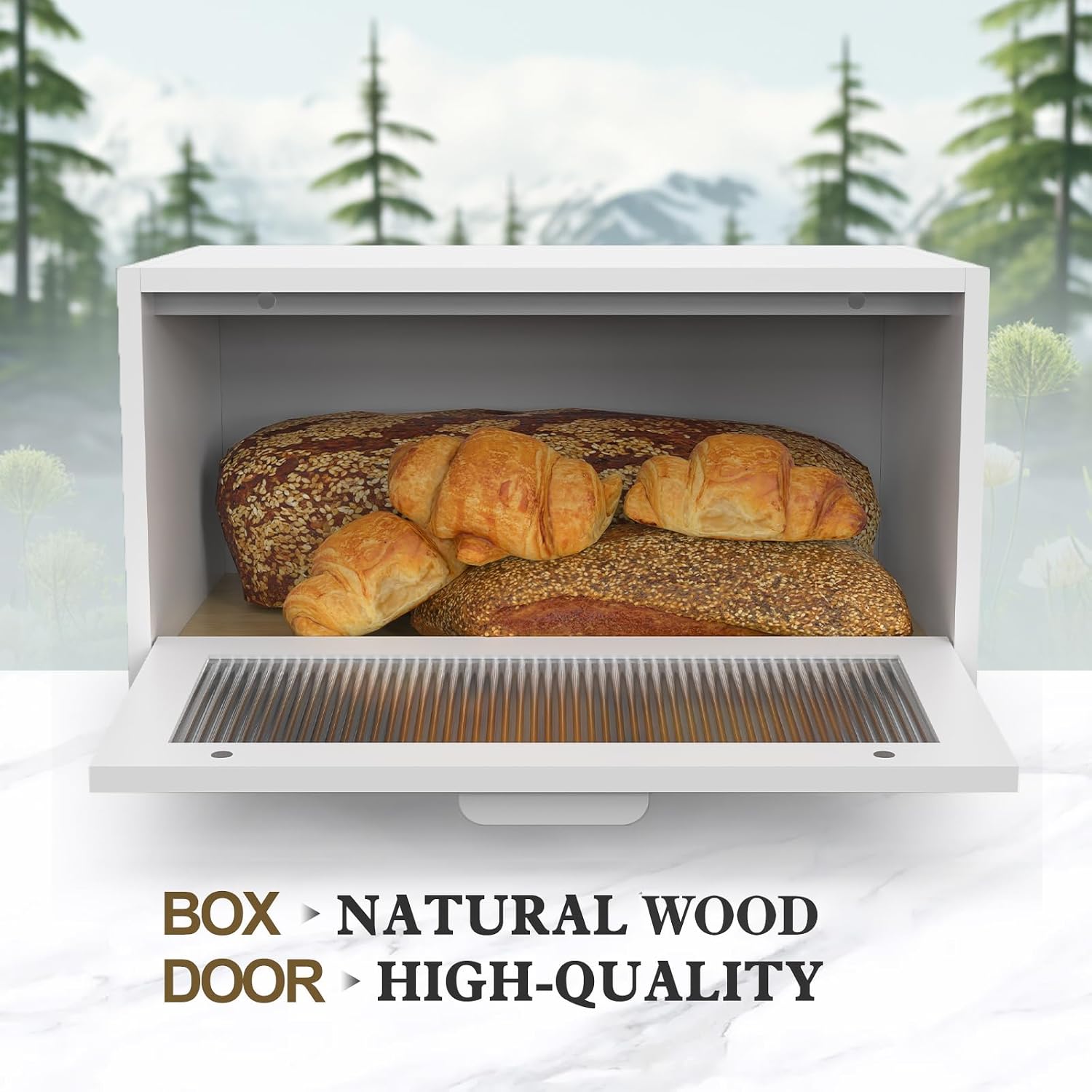 LOHASOK Bread Box for Kitchen Countertop | Wooden,Large, Farmhouse Bread Container Holder Storage, Acrylic translucent
