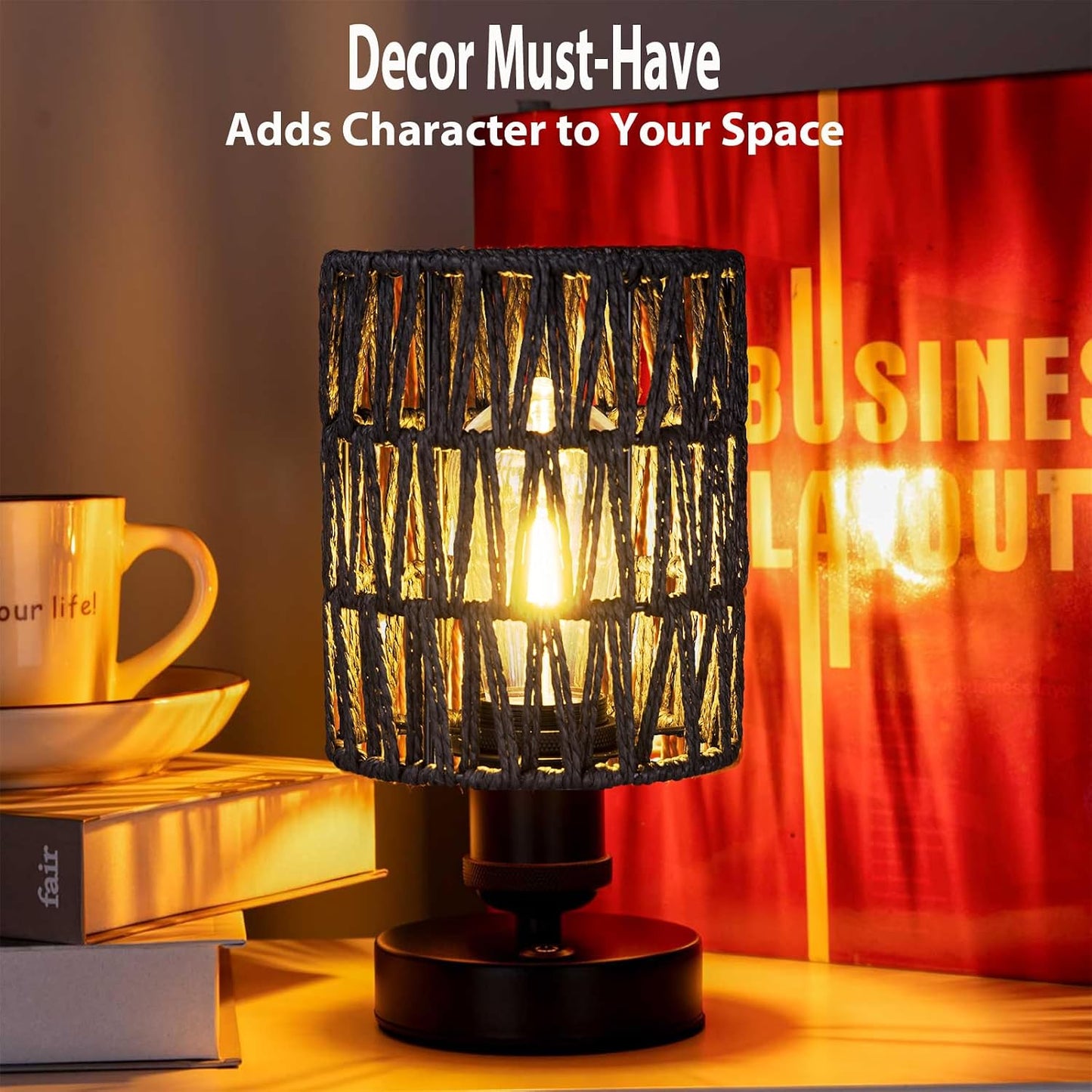 Cordless Rechargeable Outdoor Table Lamps, Battery Operated Table Lamp, Stepless Dimmable for Patio, Living Room, and