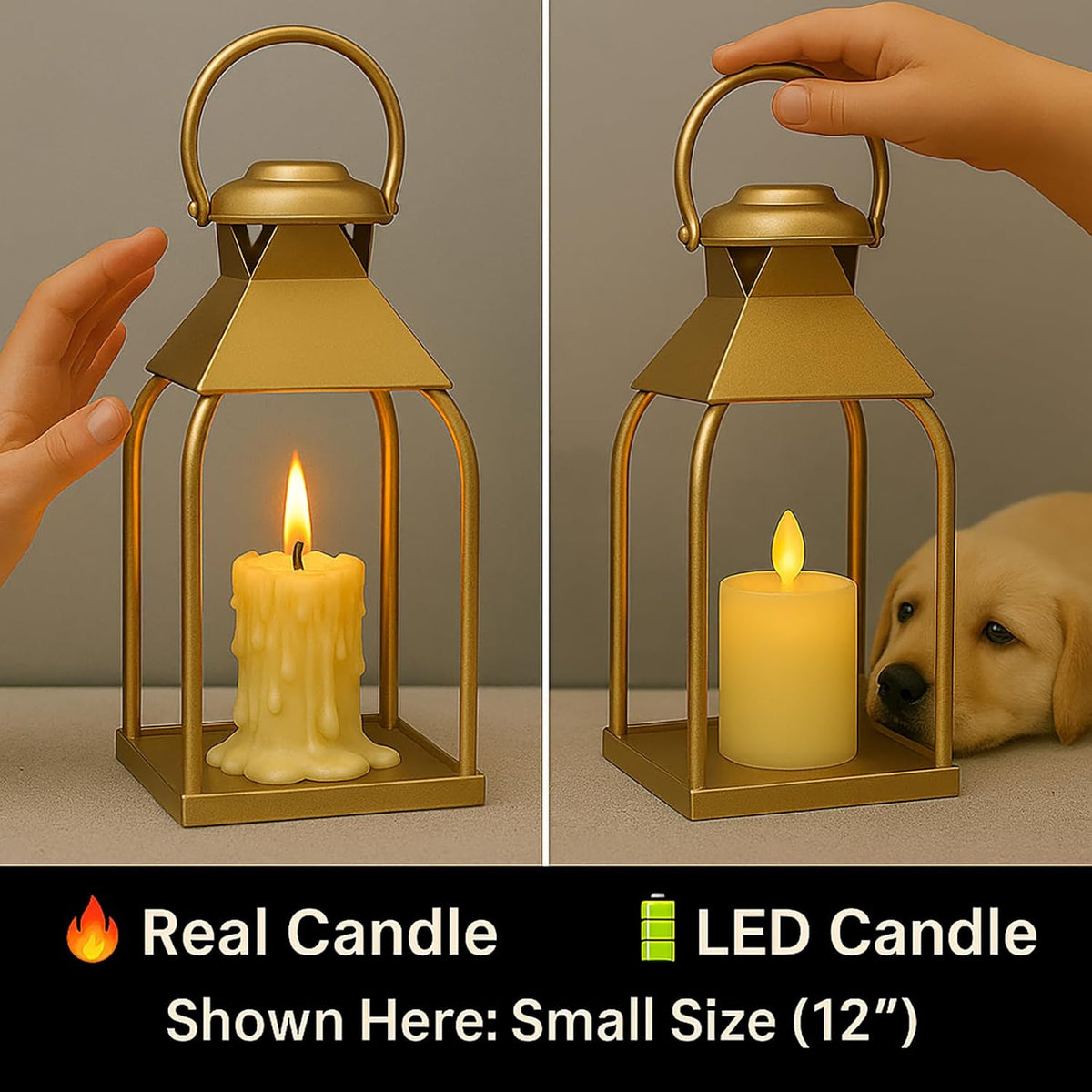 Decorative Metal Lanterns Indoor Outdoor, Candle Holder for Porch, Patio, Fireplace, Floor, Wedding, Christmas, Fall