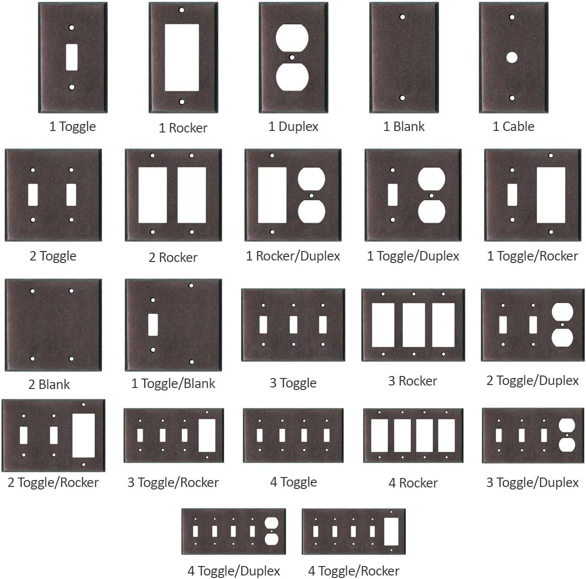 Mottled Antique Copper Outlet Wall Plate | 2 Toggle - 1 GFI Rocker | 6.25" x 4.5" | Hand-Polished Brass Construction