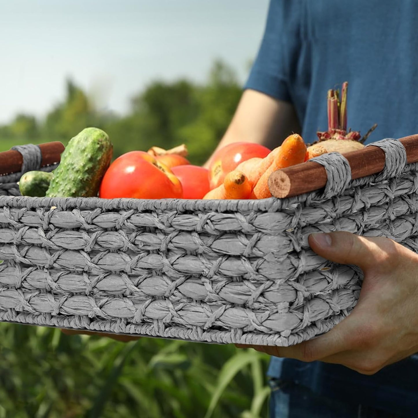 Small Storage Basket Wicker Baskets for Organizing / Light-grey