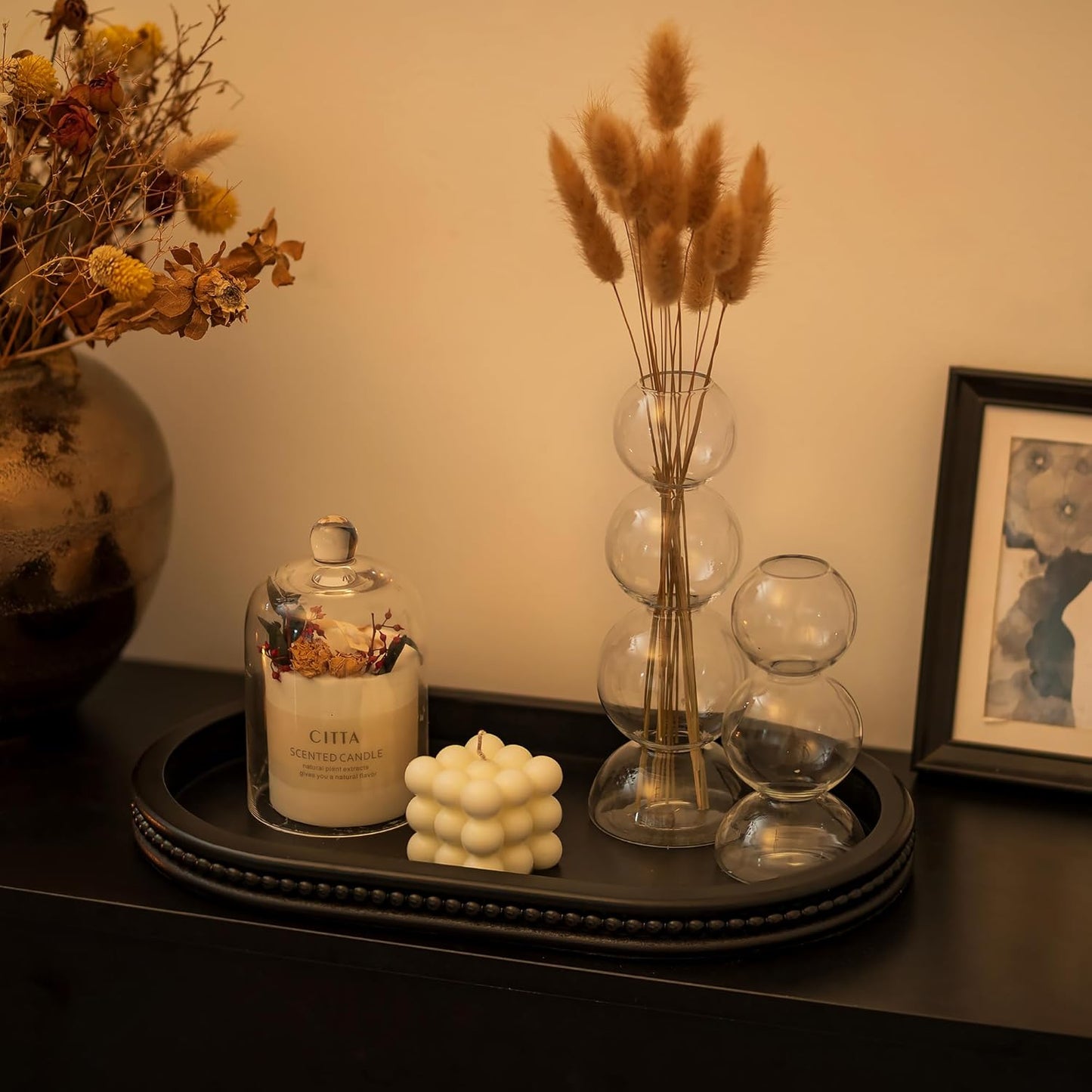 Oval Centerpiece Tray Wood for Farmhouse Entry Table Decor Round / Black