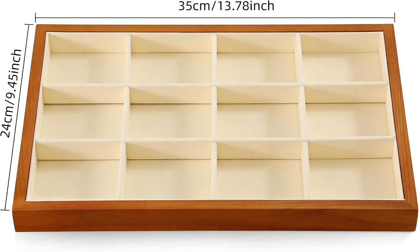 Wood Flat Jewelry Tray 12 Grid Display Wood / Old Lace / Bracelet Tray-w 9.45" x H 1.18"x L 13.78