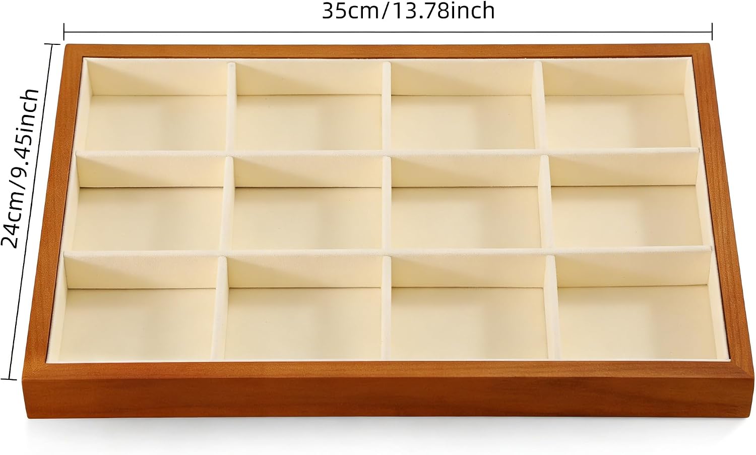 Wood Flat Jewelry Tray 12 Grid Display Wood / Old Lace / Bracelet Tray-w 9.45" x H 1.18"x L 13.78