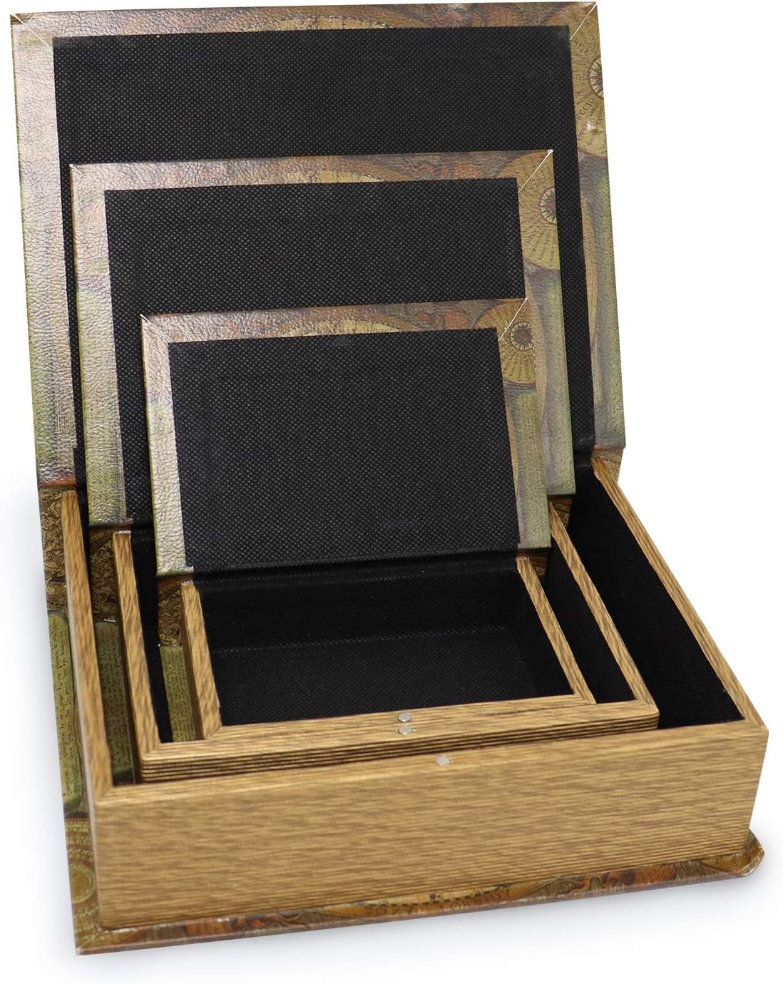 Magnetic cover / Decorative Book Boxes World Pattern Antique Book Invisible box / Map / Set of 3