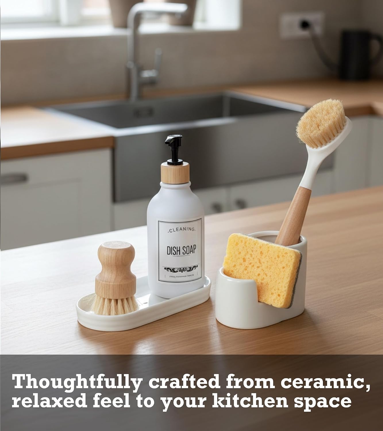 in 1 Ceramic Sponge&Brush Holder and Soap Tray Set / Shape-set / 3 Inch
