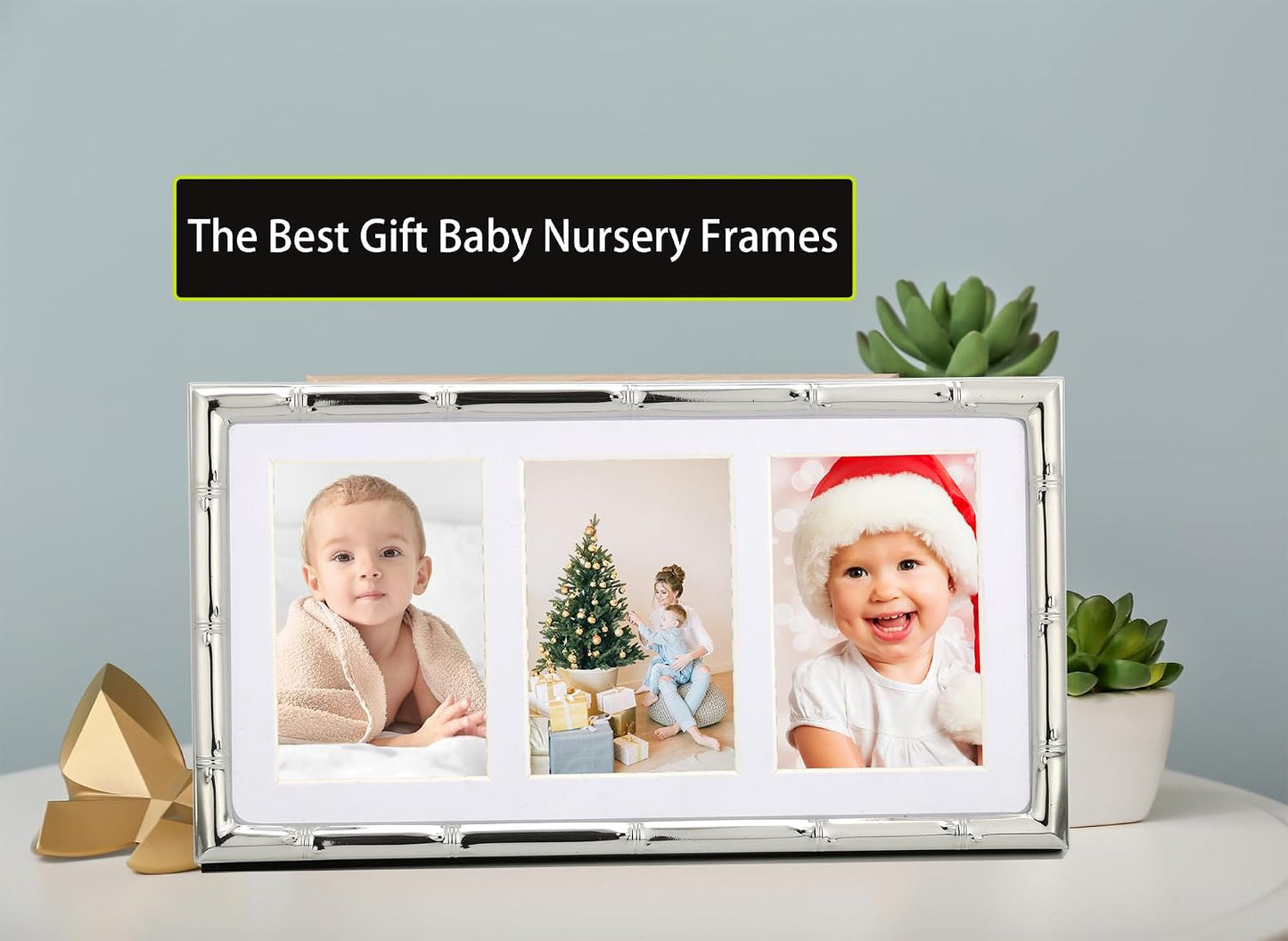 YiPinYin 3-2x3'' Silver Multi Metal Picture Frames 3 setion frame 2pack, Bamboo Detail Silver Plated Nurse Photo Frames