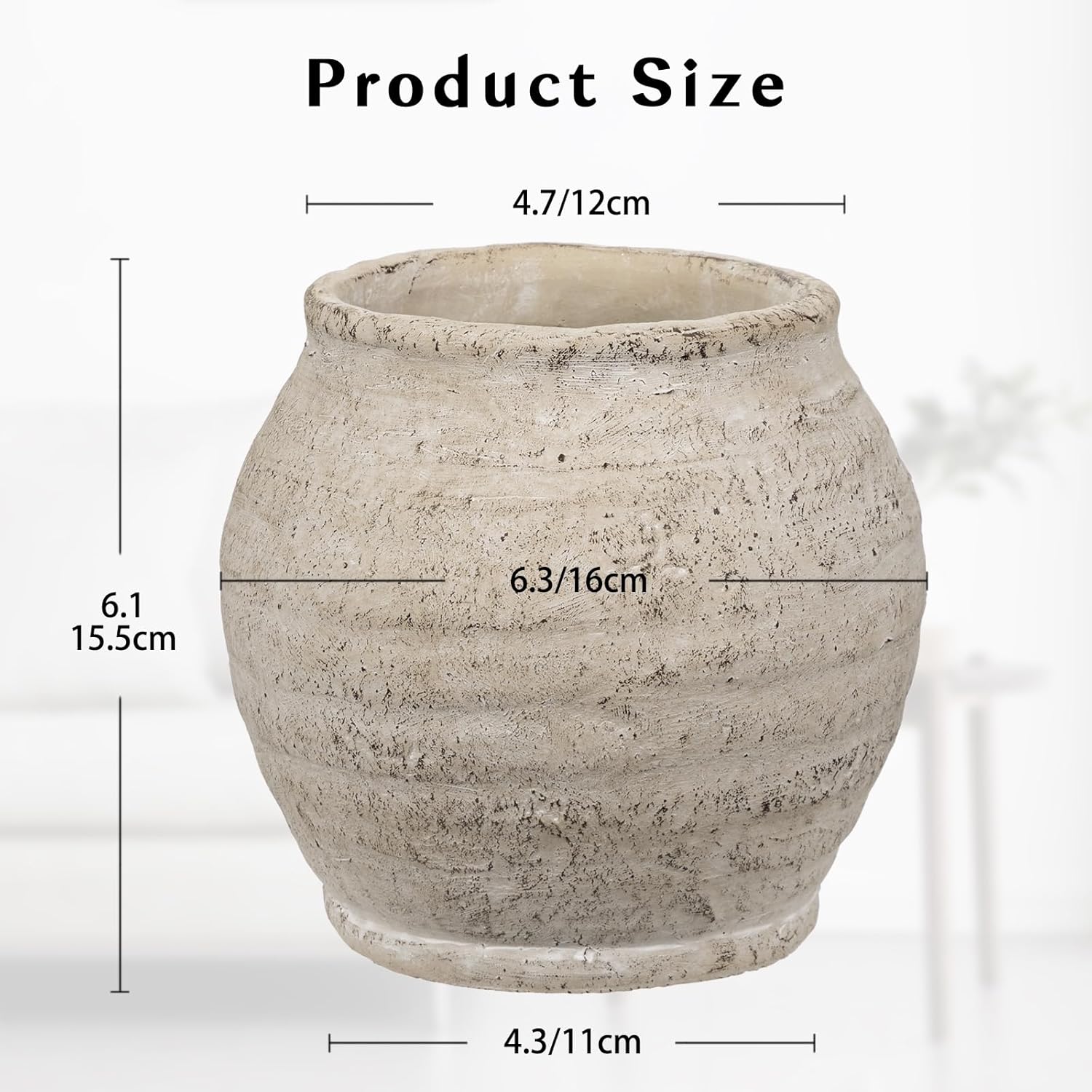 Rustic Vintage Ceramic Pottery Vase / 6.1'' Cream White