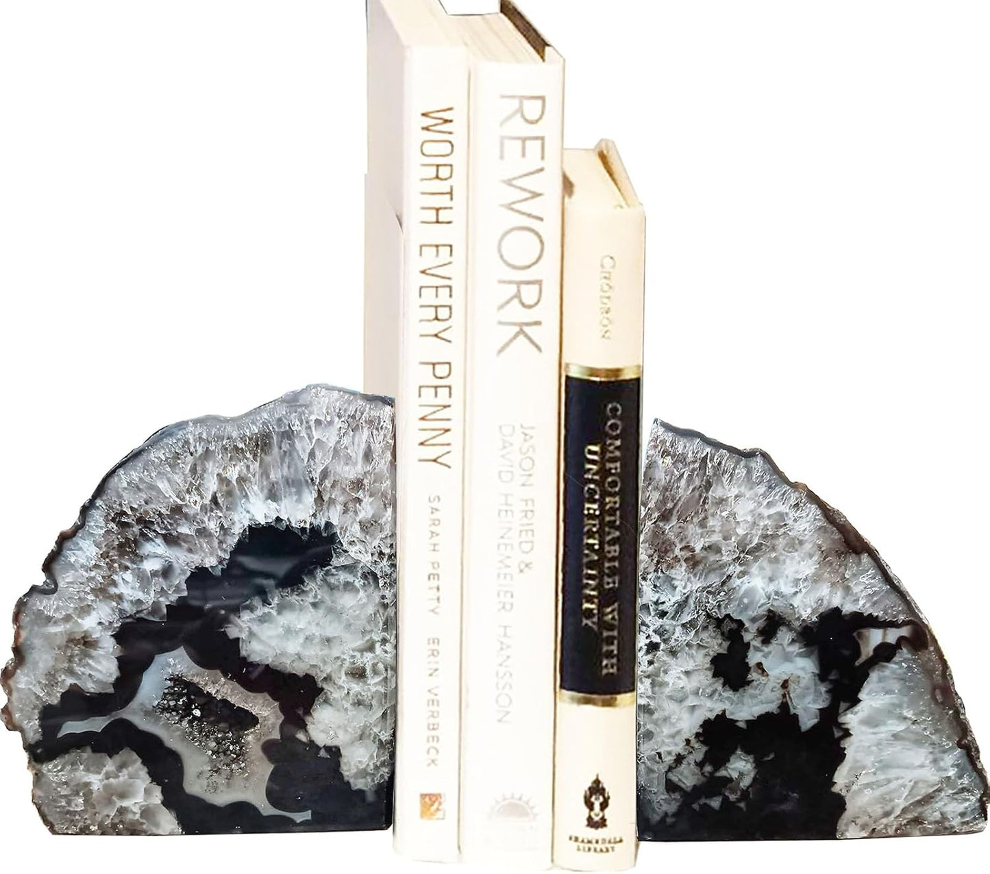 Agate Bookends Black Geode Book Ends Heavy Duty Bookend Holder Decorative / Natural Black / 2-3LBS