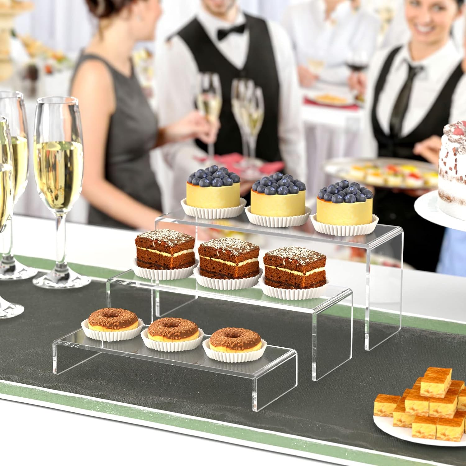 Acrylic Display Riser, 3 Step 9" Large Acrylic Risers | Clear Rectangular Display Shelf for Cupcake Stand, Tiered