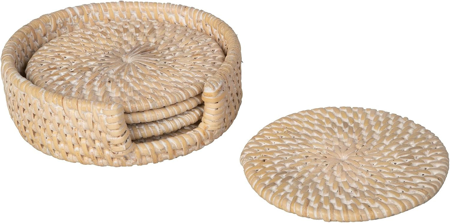 Holder Coasters / Loma Round Rattan Coasters / White-wash / Set of 4