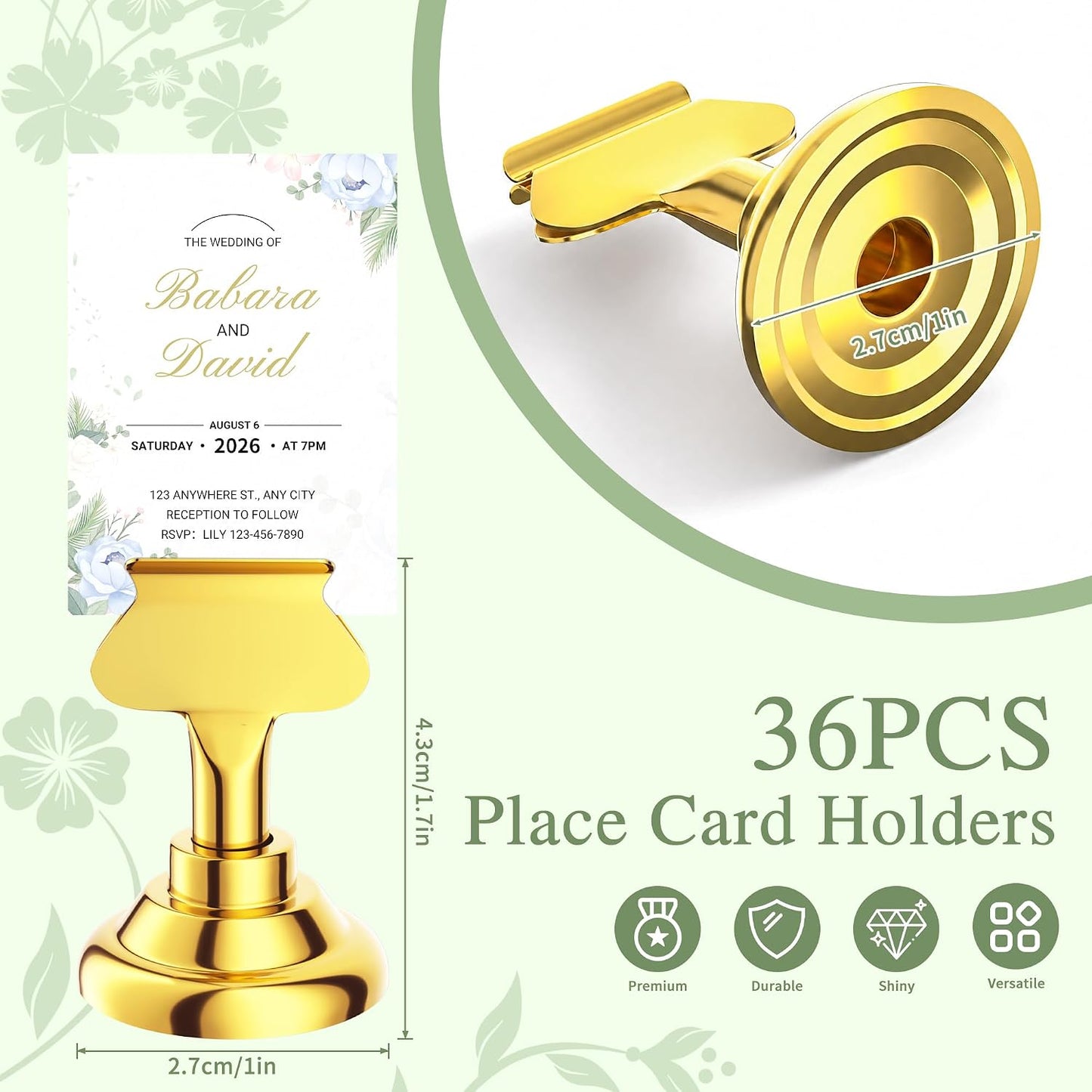 Urban Deco 36 Pieces Table Card Holder Place Card Holders 1.7 inches Gold Steel Card Holders for Photos, Food Signs