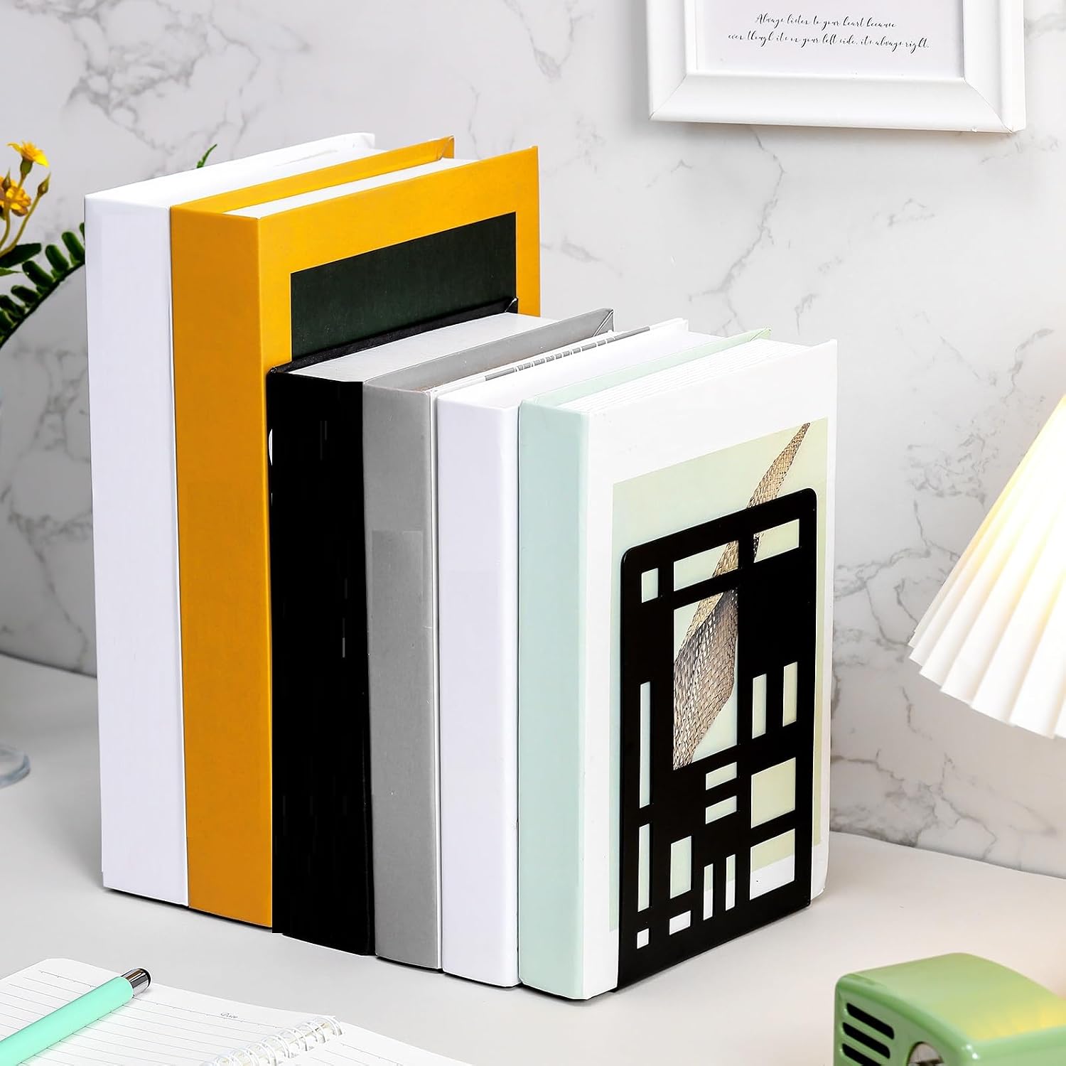 Heavy Duty Bookends Decorative Metal Bookends / Black / Set of 6