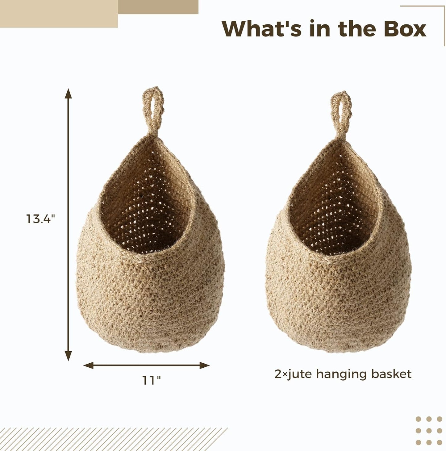 Jute Hanging Fruit Baskets / Light Brown / Set of 2