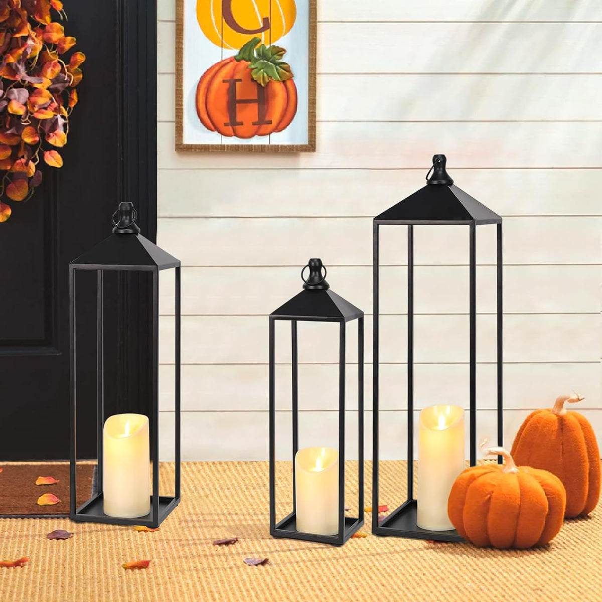 22'' 19'' 17'' Lanterns Decorative Outdoor Indoor, Set of 3 Floor Lanterns | Outdoor Lanterns with Candles, Glass-free