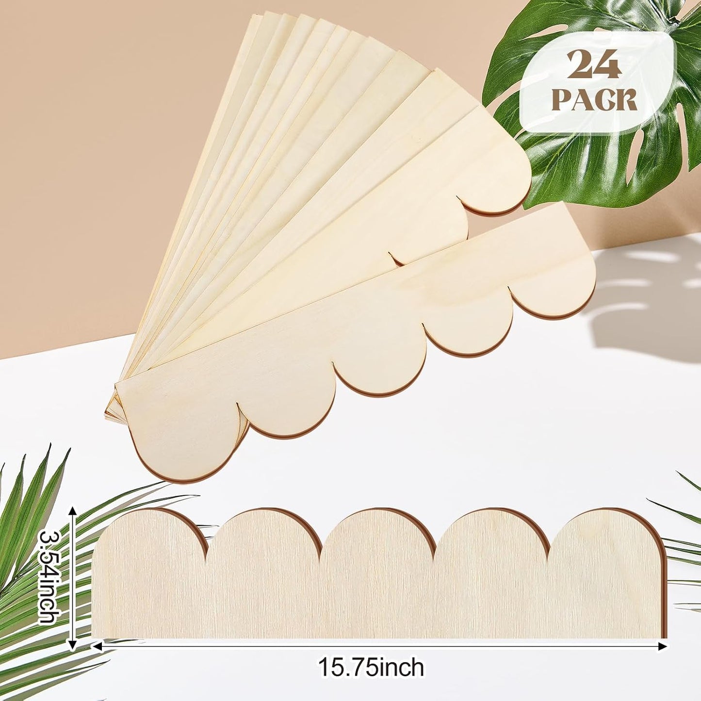 Unfinished Scalloped Decorative Wood Trim Scalloped Edge Decorative Wood / 15.75 x 3.54 / Set of 24