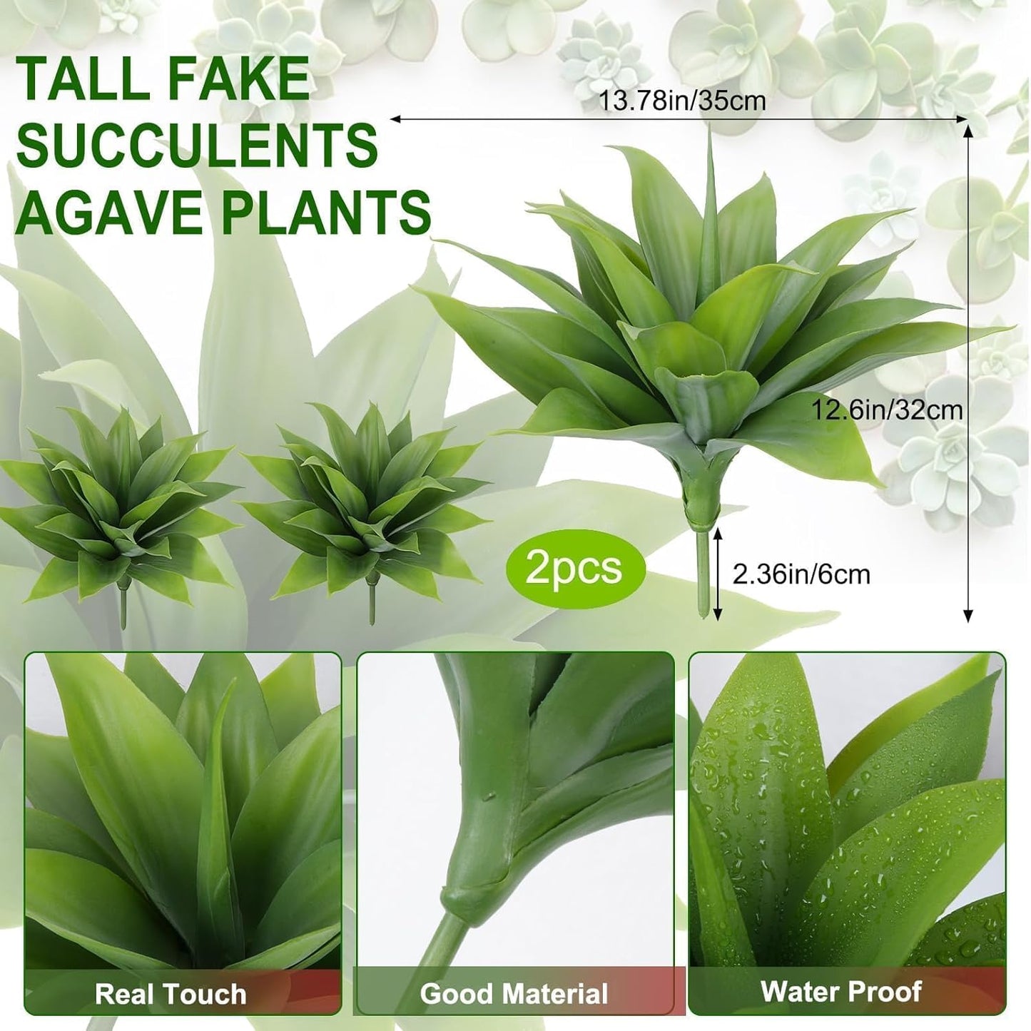 Agave Plant Artificial Outdoor / 14" Green / 14 Inch / Set of 2