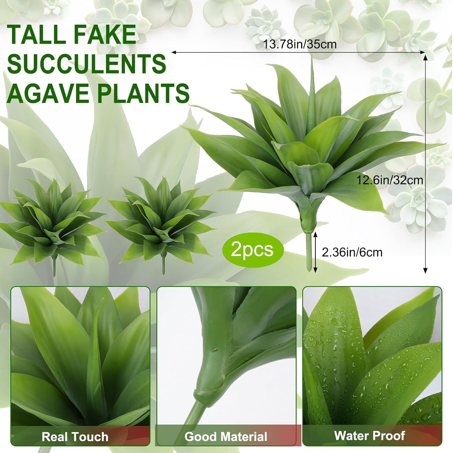 Agave Plant Artificial Outdoor / 14" Green / 14 Inch / Set of 2
