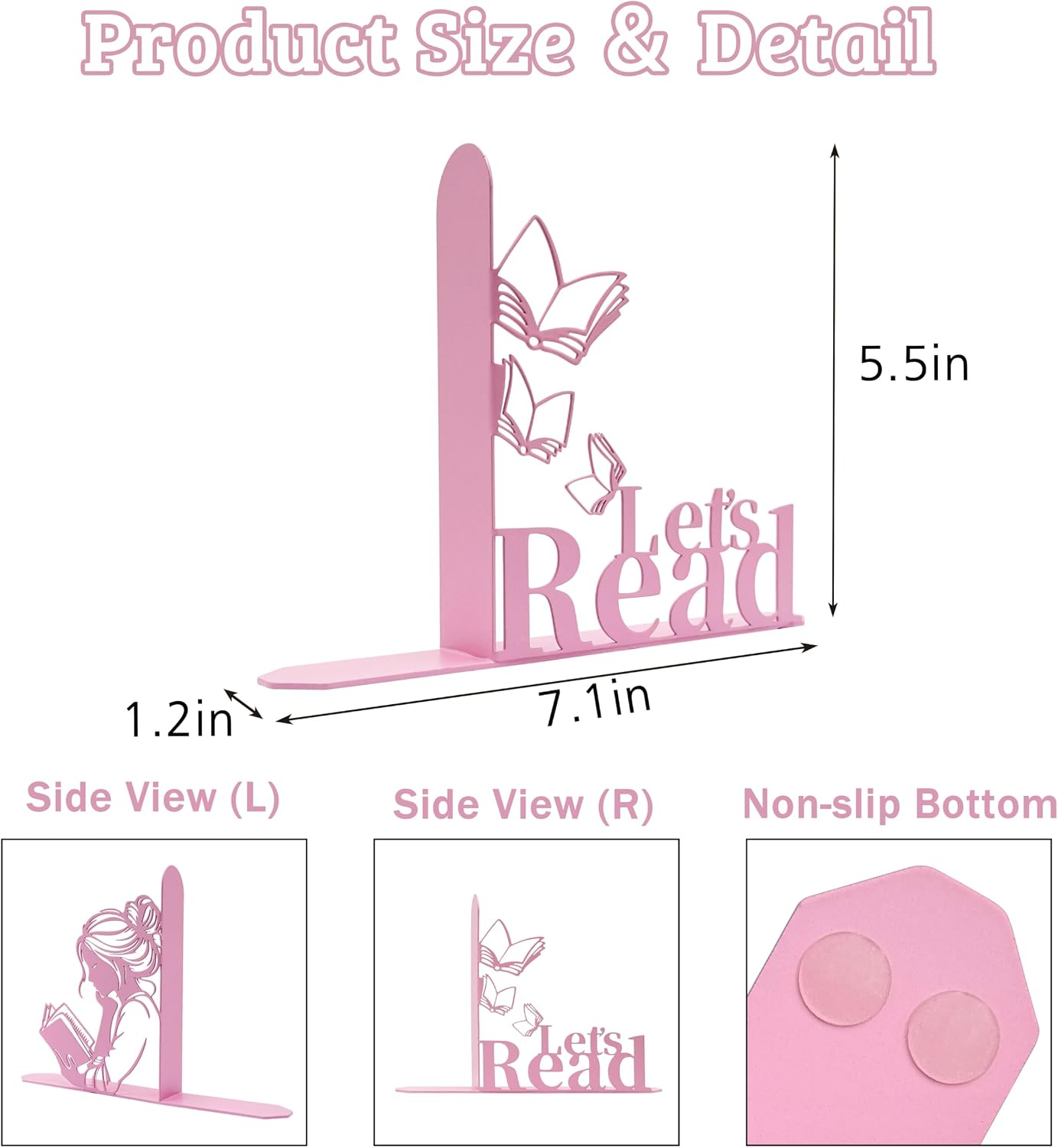 Metal Girl Reading Book Bookends / Pink