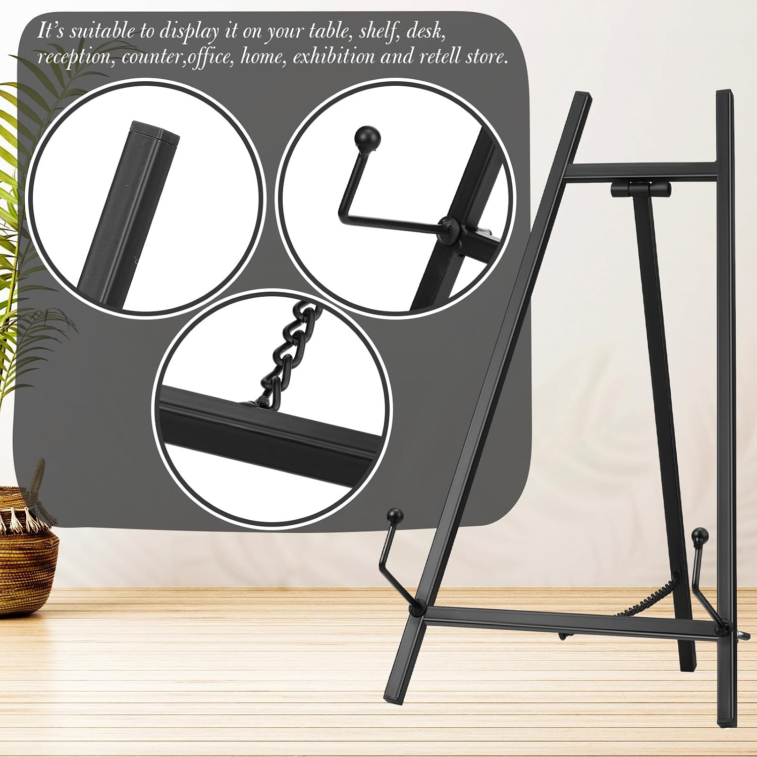 Metal Easel Stand 16.5" H x 8.7" W x 4.3" D Table Top Easel Stand for Display Tripod Art / Black