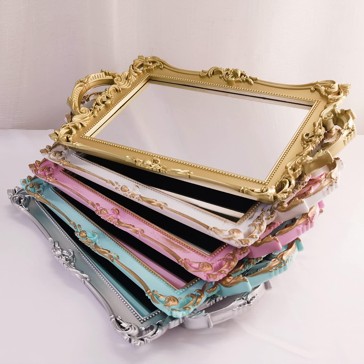Serving Tray / Makeup Organizer / Golden Blue / 13 x 7.8