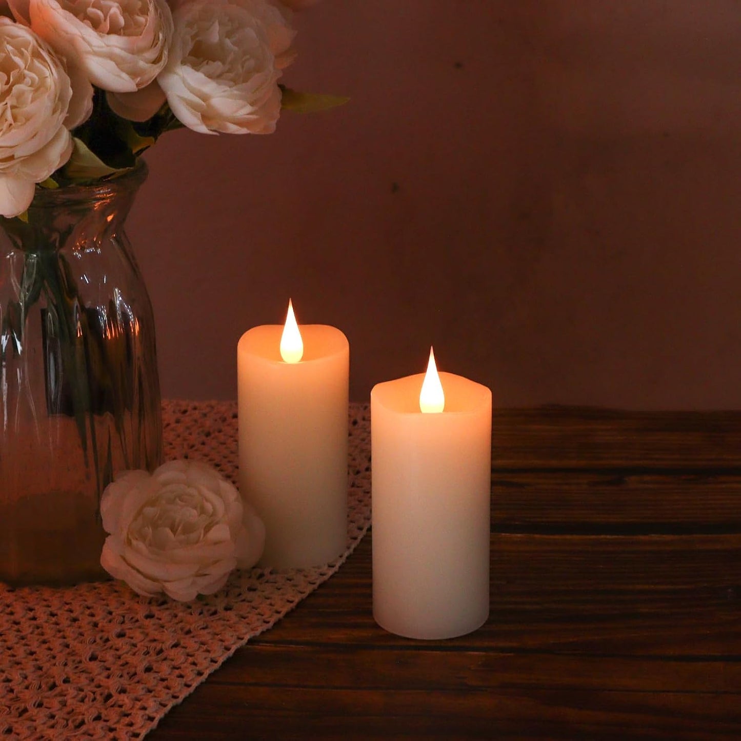 Flameless Candles Battery Operated with Remote Timer, 3D Moving Flame Flickering, Last 400+ Hours, 2" x 4" Ivory Real