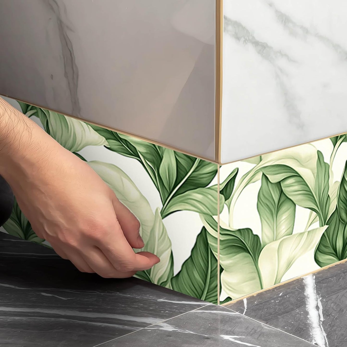 Peel and Stick Wallpaper Border Green Tropical Leaf Botanical / Tropical Green Leaf / 4 x 196