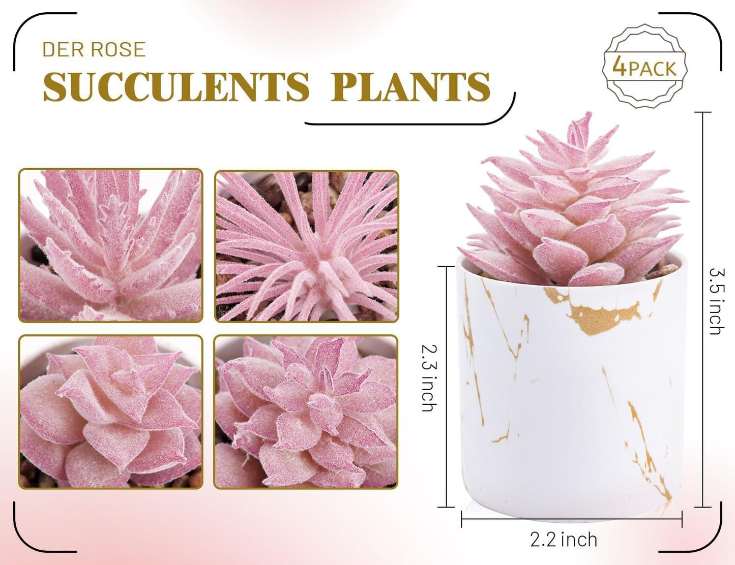 4 Packs Fake Succulents Plants Artificial Indoor / Pink / Set of 4