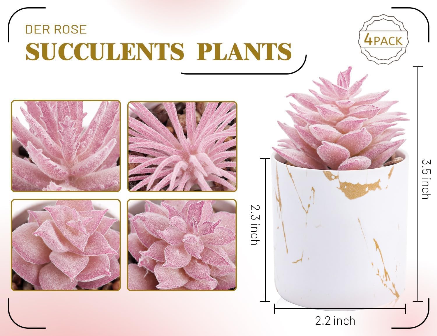 4 Packs Fake Succulents Plants Artificial Indoor / Pink / Set of 4