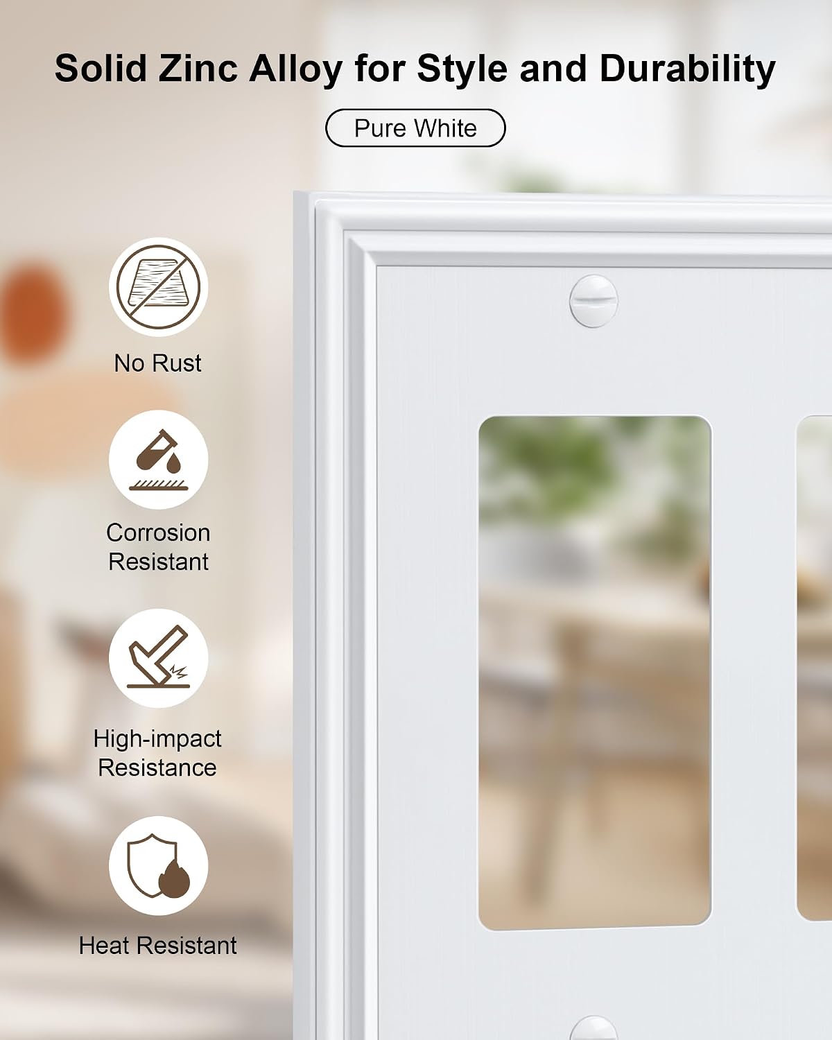 2-Pack Zinc Alloy Quad Decorator Outlet Cover Plate, Solid Wall Plates | Decorative Switch Plates and Outlet Covers, 4