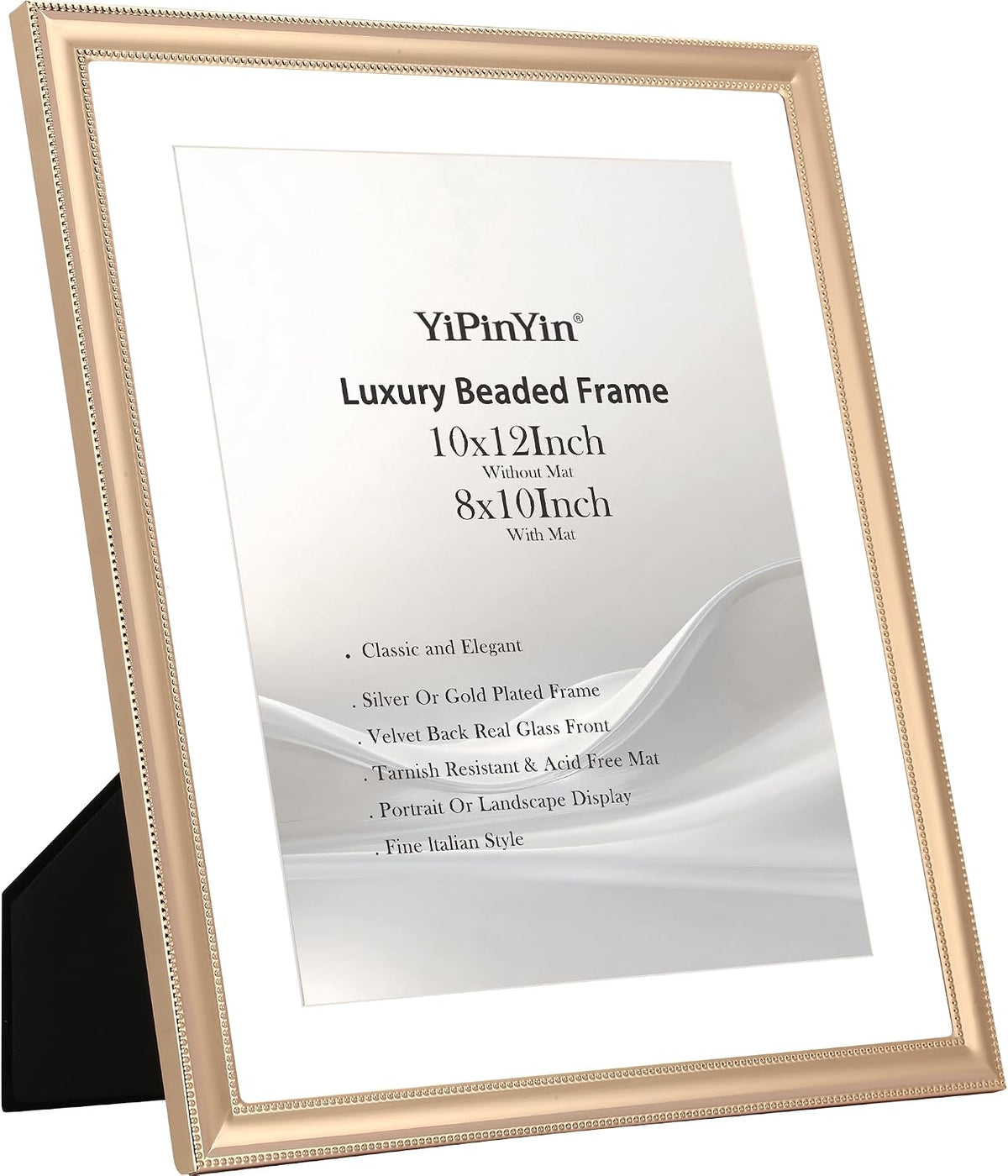 YiPinYin Classy Gold Plated 10x12'' Metal Beaded Picture Frames 2pack,with Acid Free Mat for 8x10'',Features Real Glass