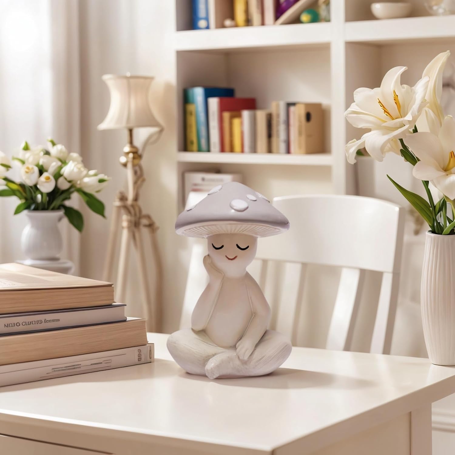 Mushroom Statue / Resin Mushroom Figurine / White