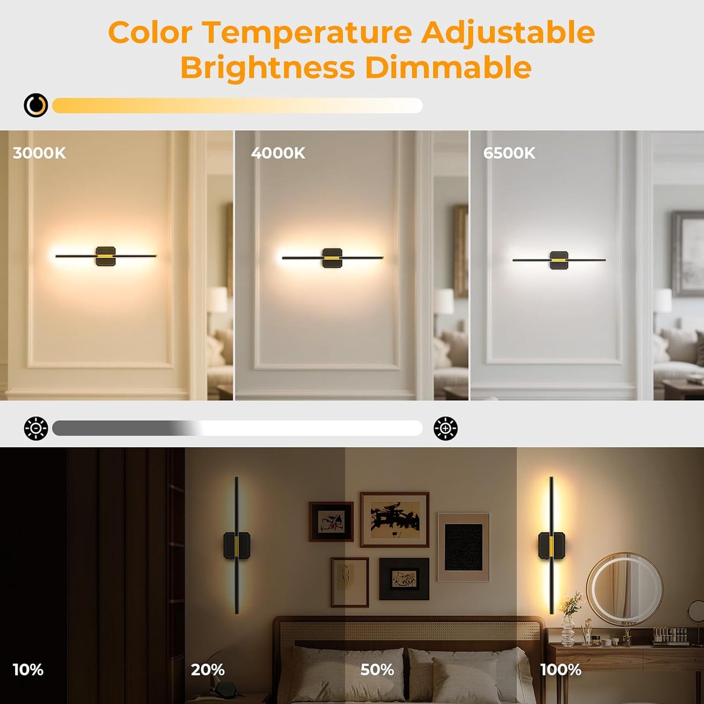 GvvooHome Battery Operated Wall Sconce Detachable 360°Rotate, Wireless Wall Lamp 3000-6500K Dimmable, 10000mAh