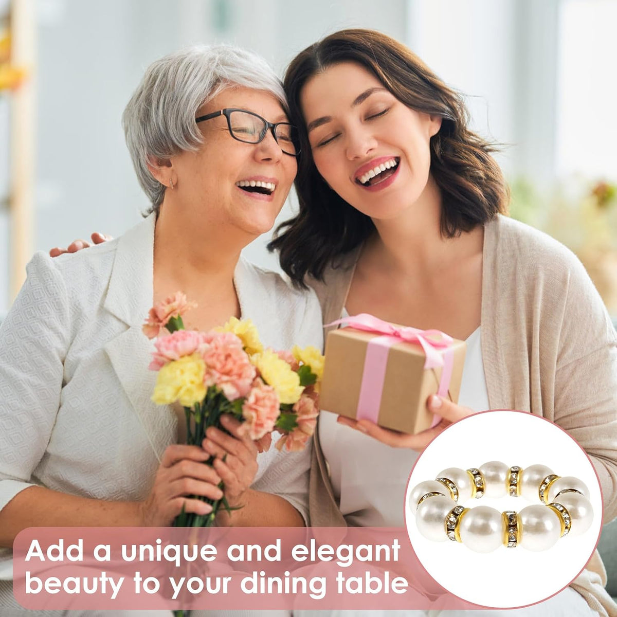 240 Pcs Gold Pearl Napkin Rings, Imitation Pearl Ring Napkin Holder, Delicate Disposable White & Gold Napkins Rings