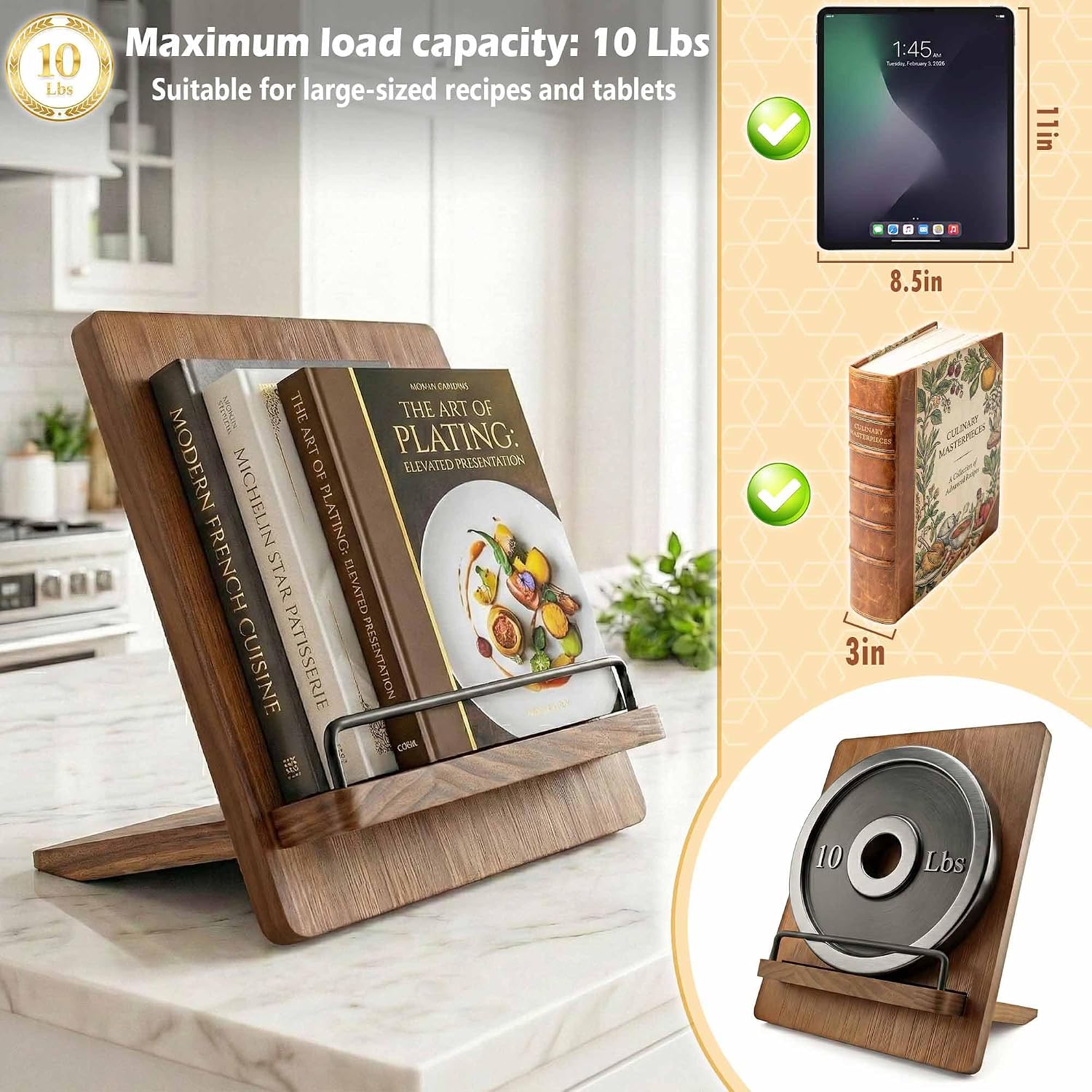 Wood Cookbook Stand Holder: Kitchen Adjustable Cookbook Holder Recipe Stand | for Counter Brown