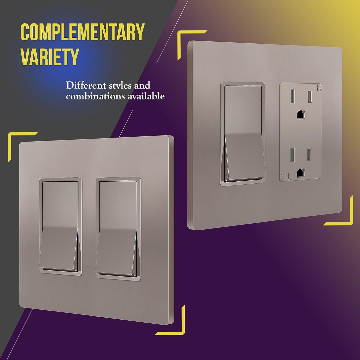 ENERLITES Elite Series Screwless Decorator Wall Plate Child Safe Outlet Cover, Size 2-Gang 4.68" H x 4.73" L