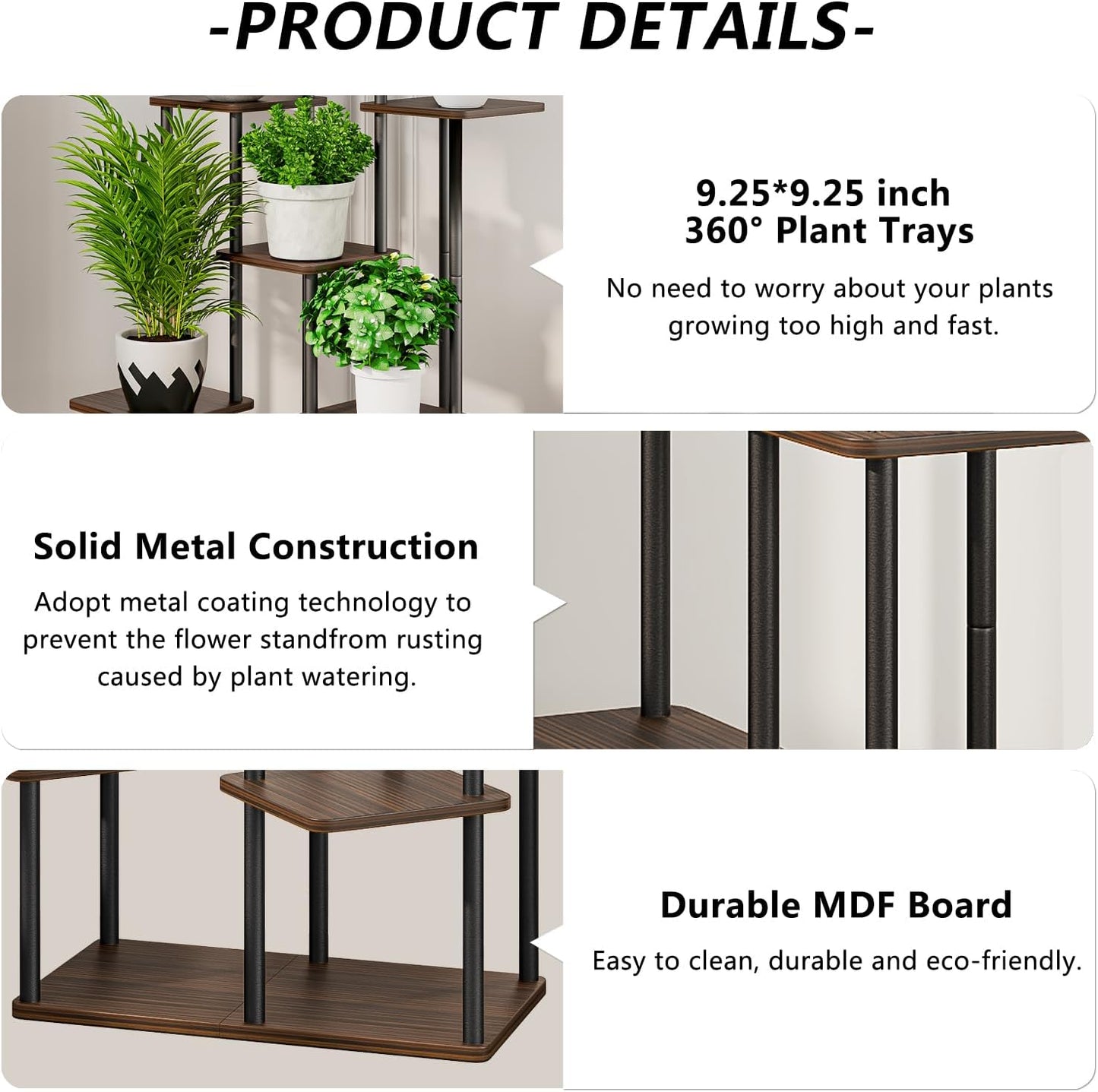 7 Tier Tall Plant Stand Indoor Corner Tiered Shelf Metal MDF Board | Sturdy Metal Frame,Space-saving Tiered Design